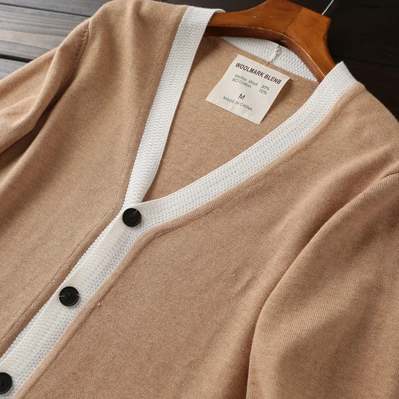 30% wool  70% cotton! Foreign trade tail goods men's autumn and winter  V-neck knitted cardigan sweater coat