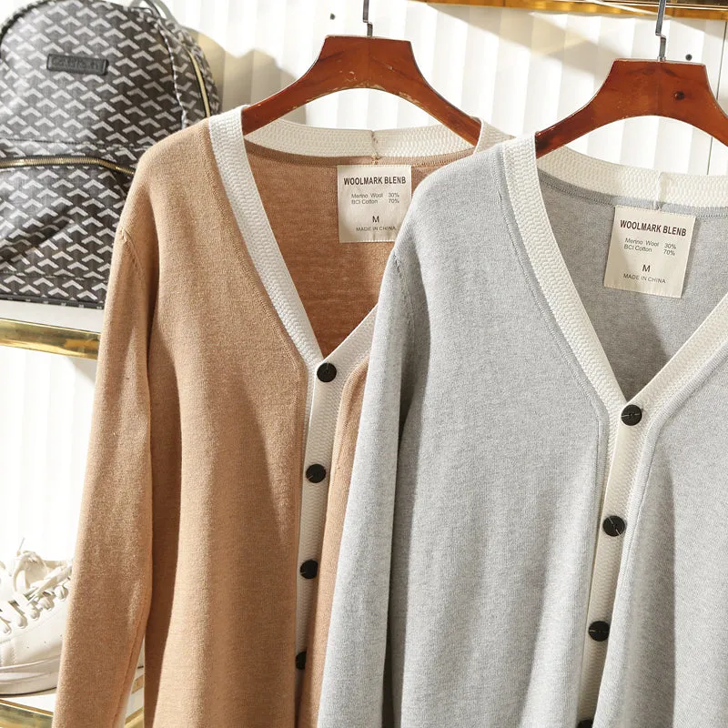 30% wool  70% cotton! Foreign trade tail goods men's autumn and winter  V-neck knitted cardigan sweater coat