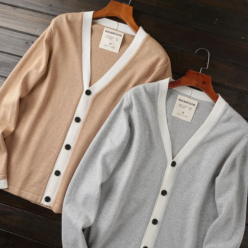 30% wool  70% cotton! Foreign trade tail goods men's autumn and winter  V-neck knitted cardigan sweater coat