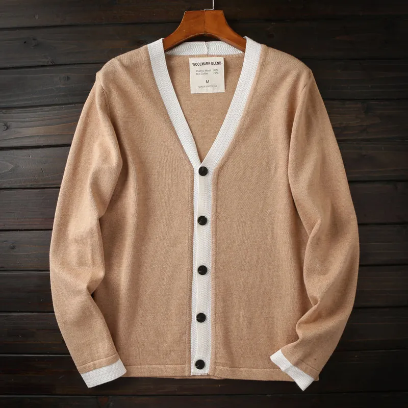 30% wool  70% cotton! Foreign trade tail goods men's autumn and winter  V-neck knitted cardigan sweater coat