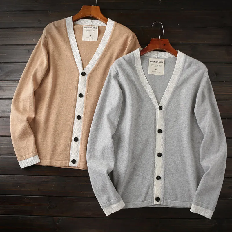 30% wool  70% cotton! Foreign trade tail goods men's autumn and winter  V-neck knitted cardigan sweater coat