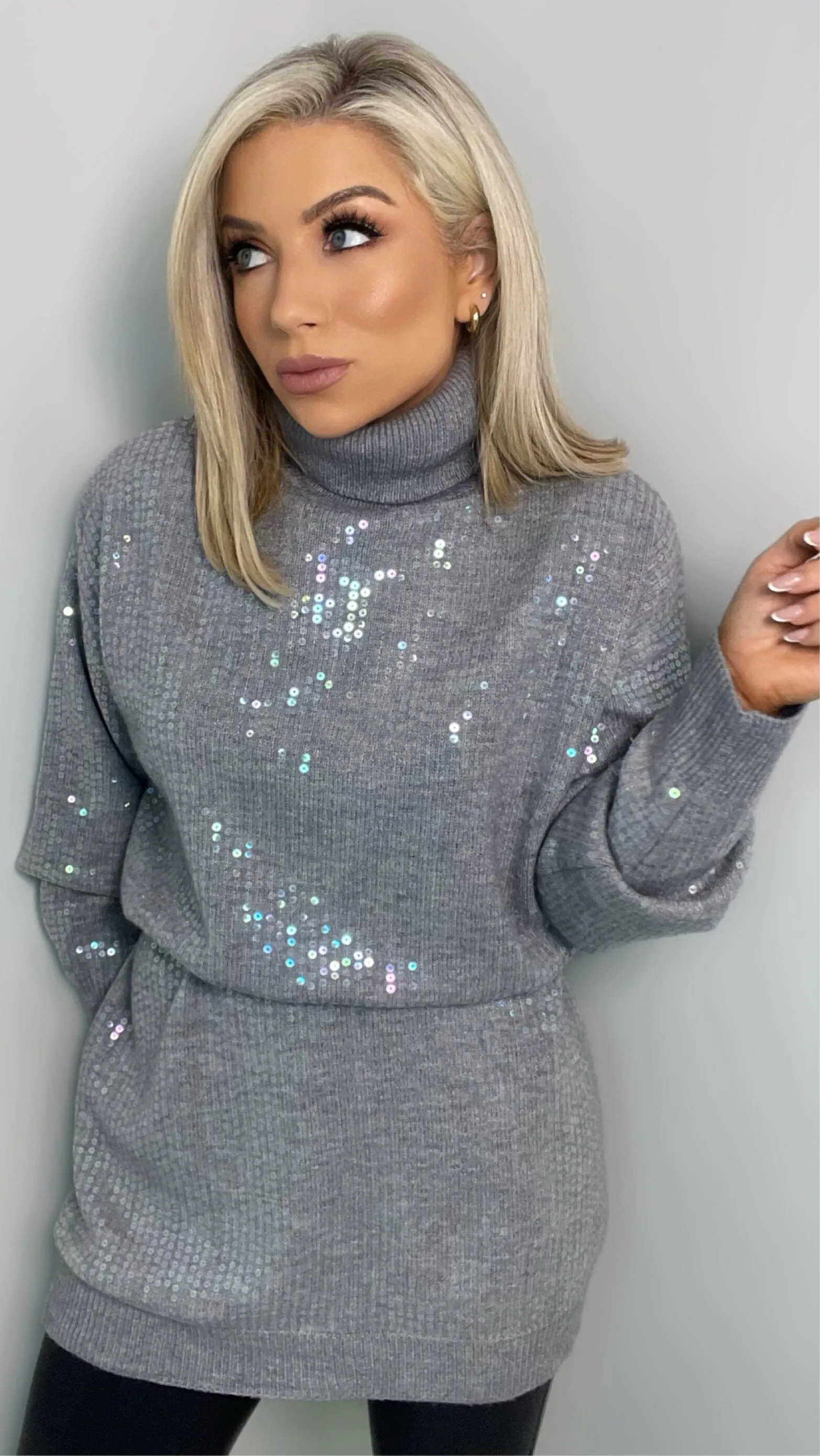 ARIA SEQUIN JUMPER DRESS - GREY MARL