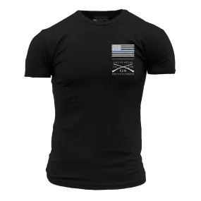 Basic Blue Line Flag T-Shirt - Black