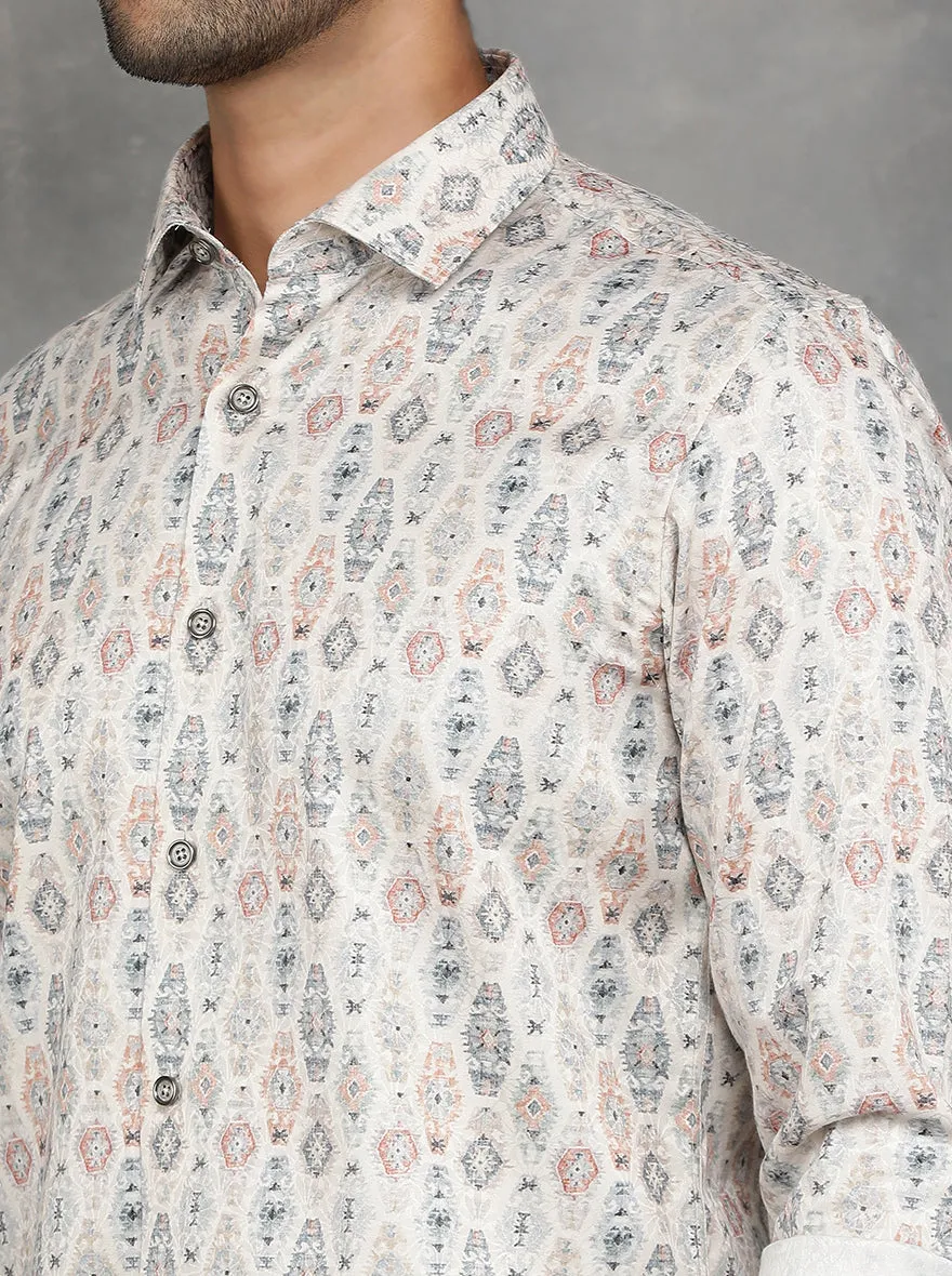 Beige Printed Slim Fit Party Wear Shirt | JB Studio