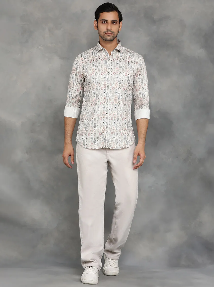 Beige Printed Slim Fit Party Wear Shirt | JB Studio
