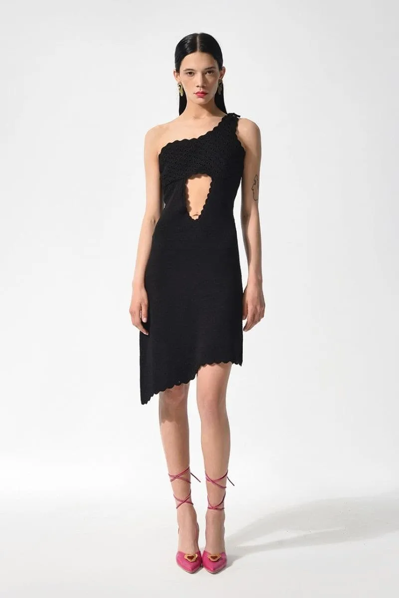 BLACK LIYA SINGLE SLEEVE KNITTED DRESS