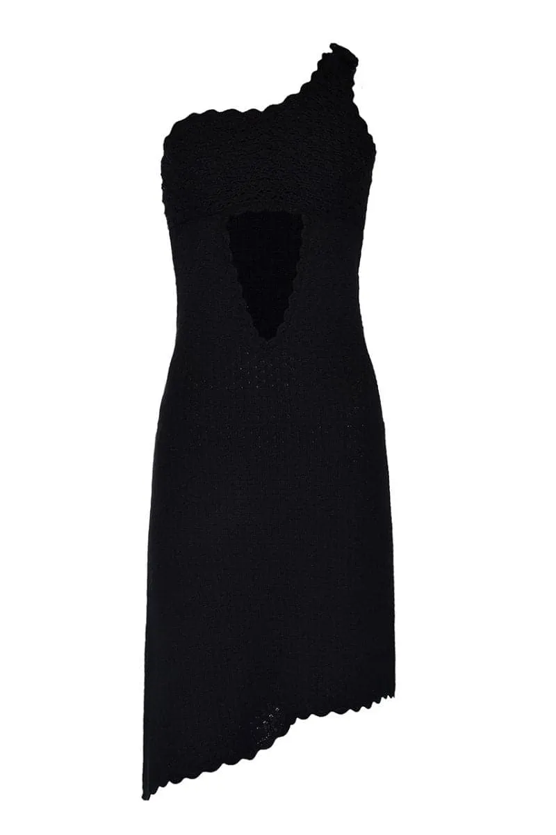 BLACK LIYA SINGLE SLEEVE KNITTED DRESS