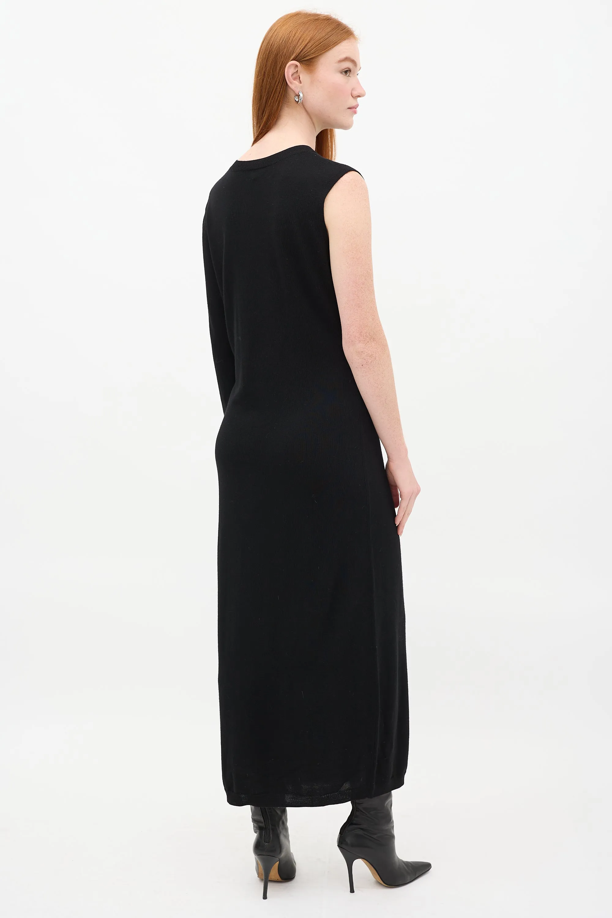 Black Wool Knitted Merino Asymmetric Wrap  Dress