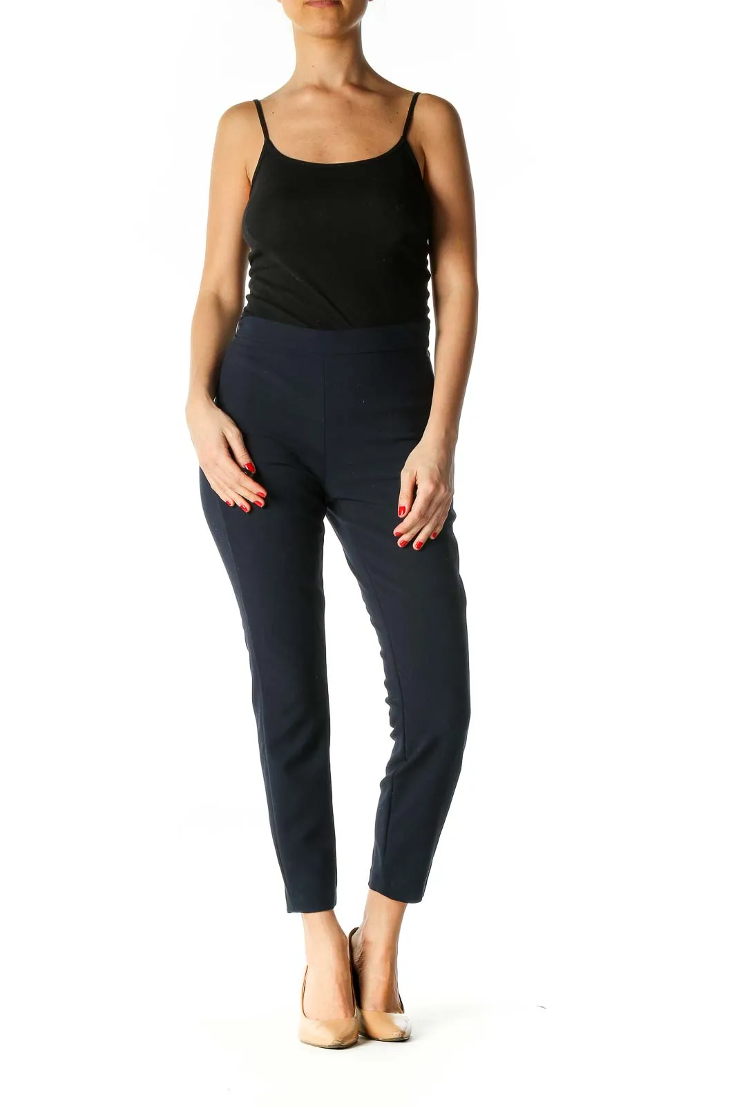 Blue Solid Casual Pants