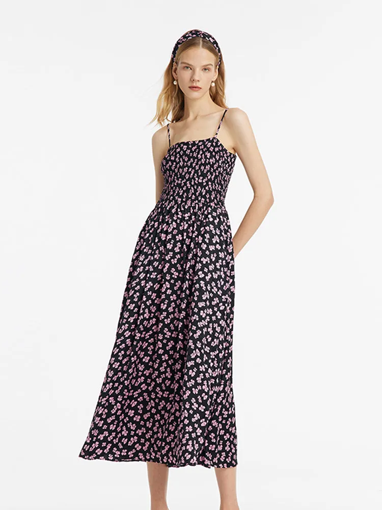 Bowknot Printed Spaghetti Strap Maxi Dress And Knitted Cardigan Two-Piece Set With Scrunchie