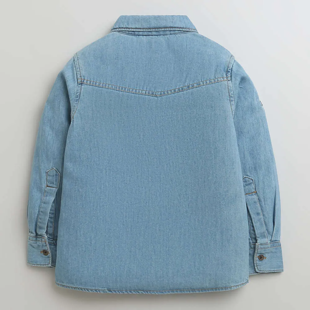 Boys Full Sleeve Denim Shirts & Round Nec Tee With Denim Pant Set