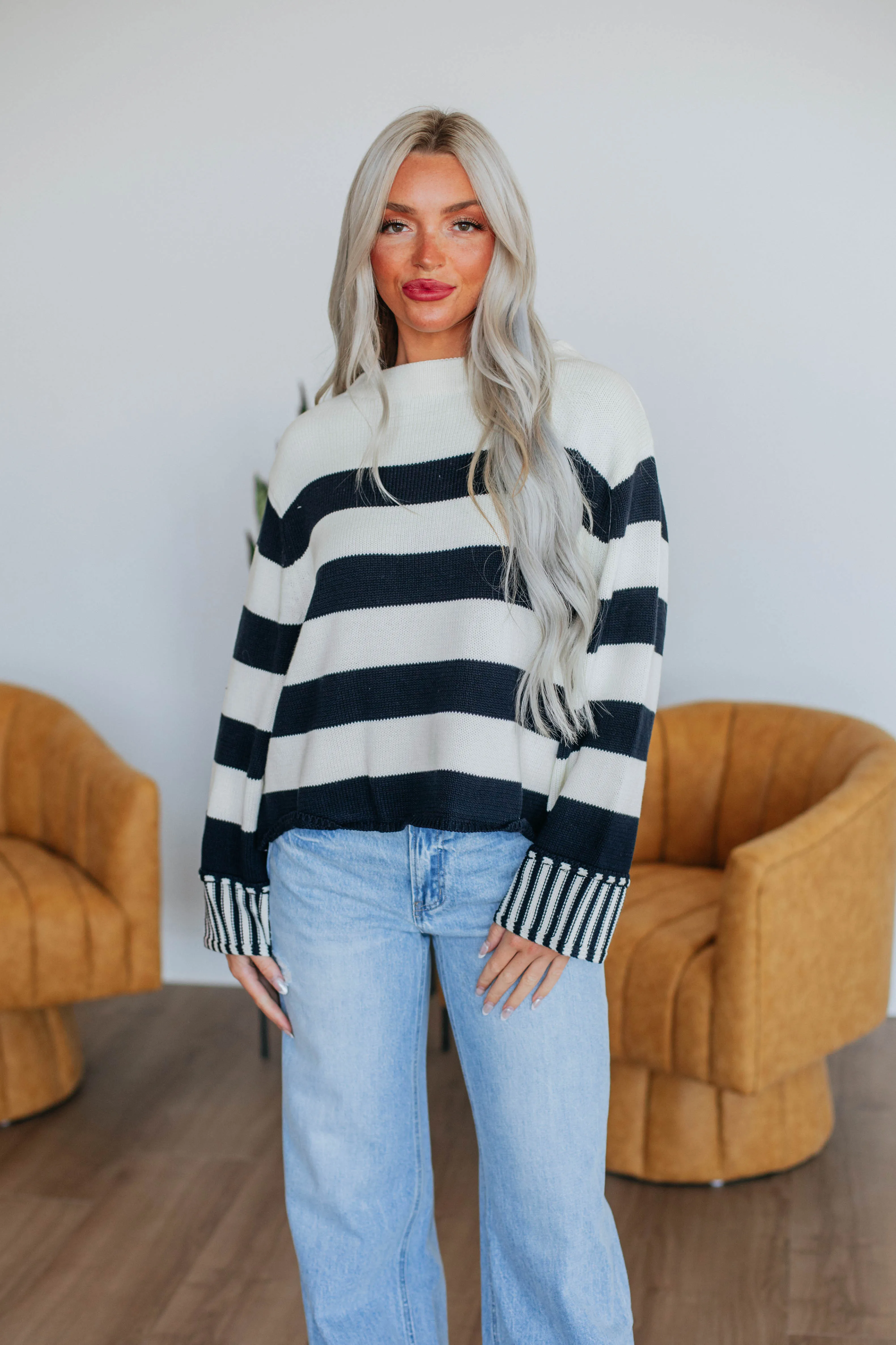 Candyce Striped Sweater - Dark Navy