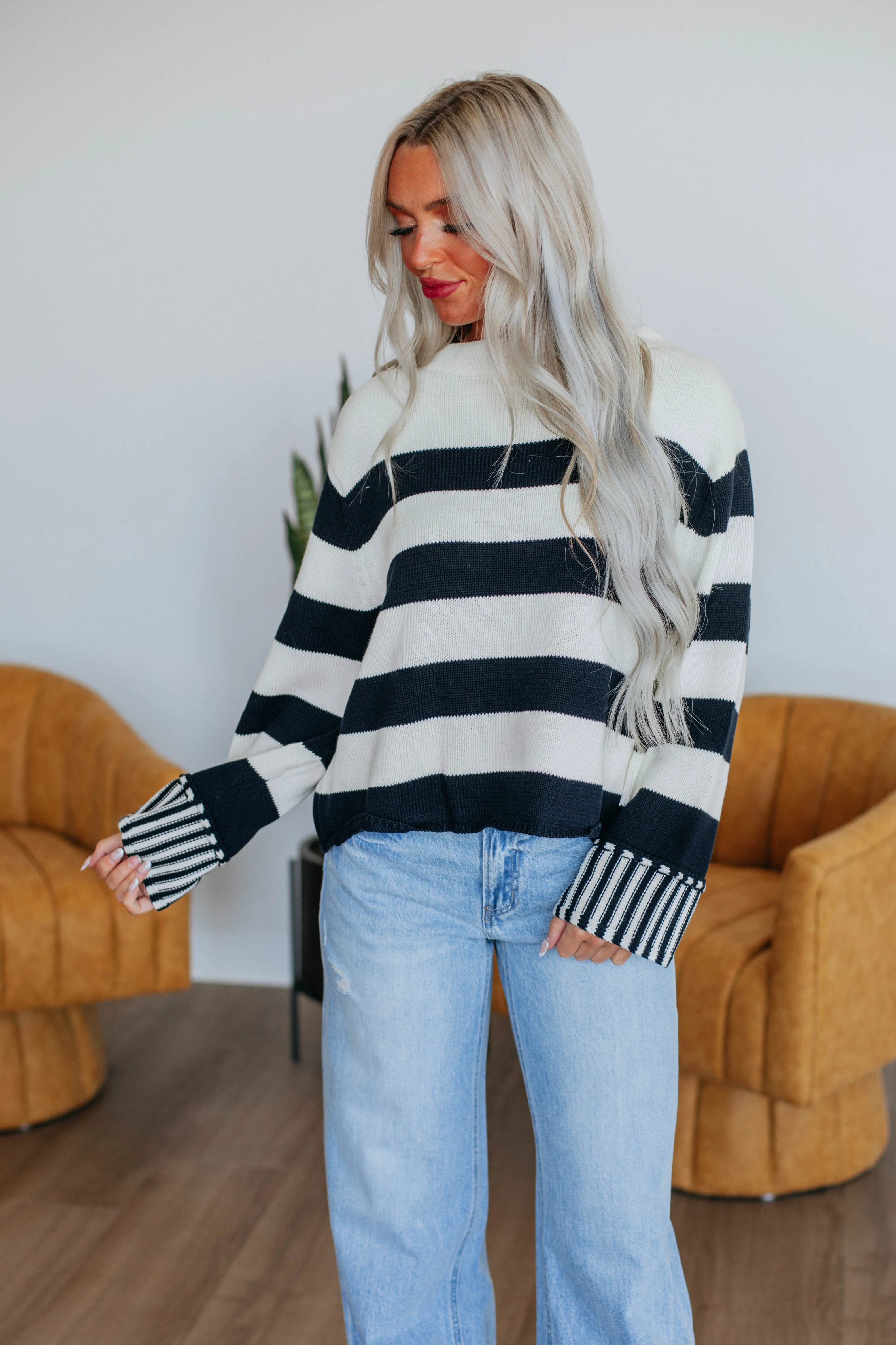Candyce Striped Sweater - Dark Navy