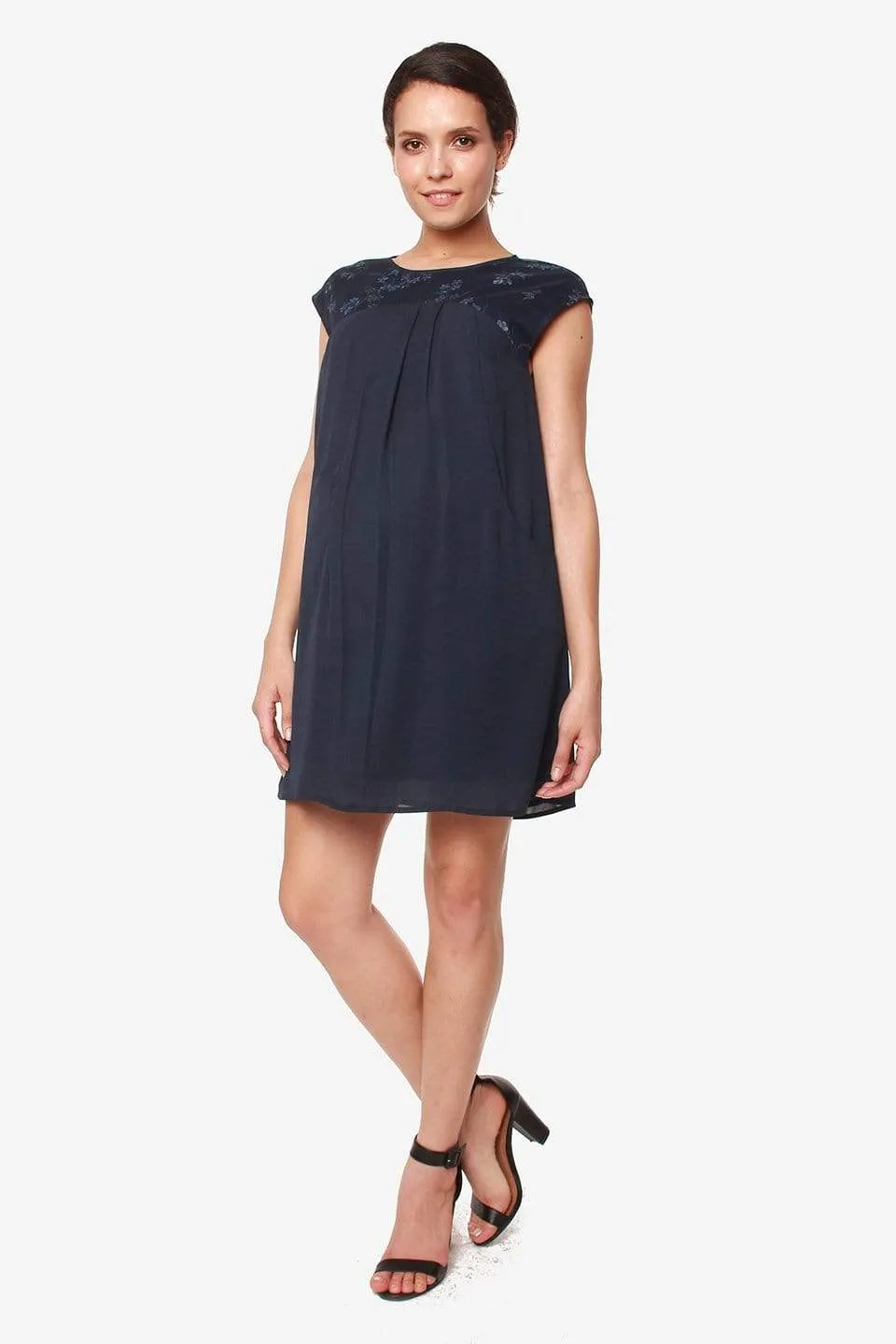 Carita Block Cap Sleeve Nursing Dress Navy Floral