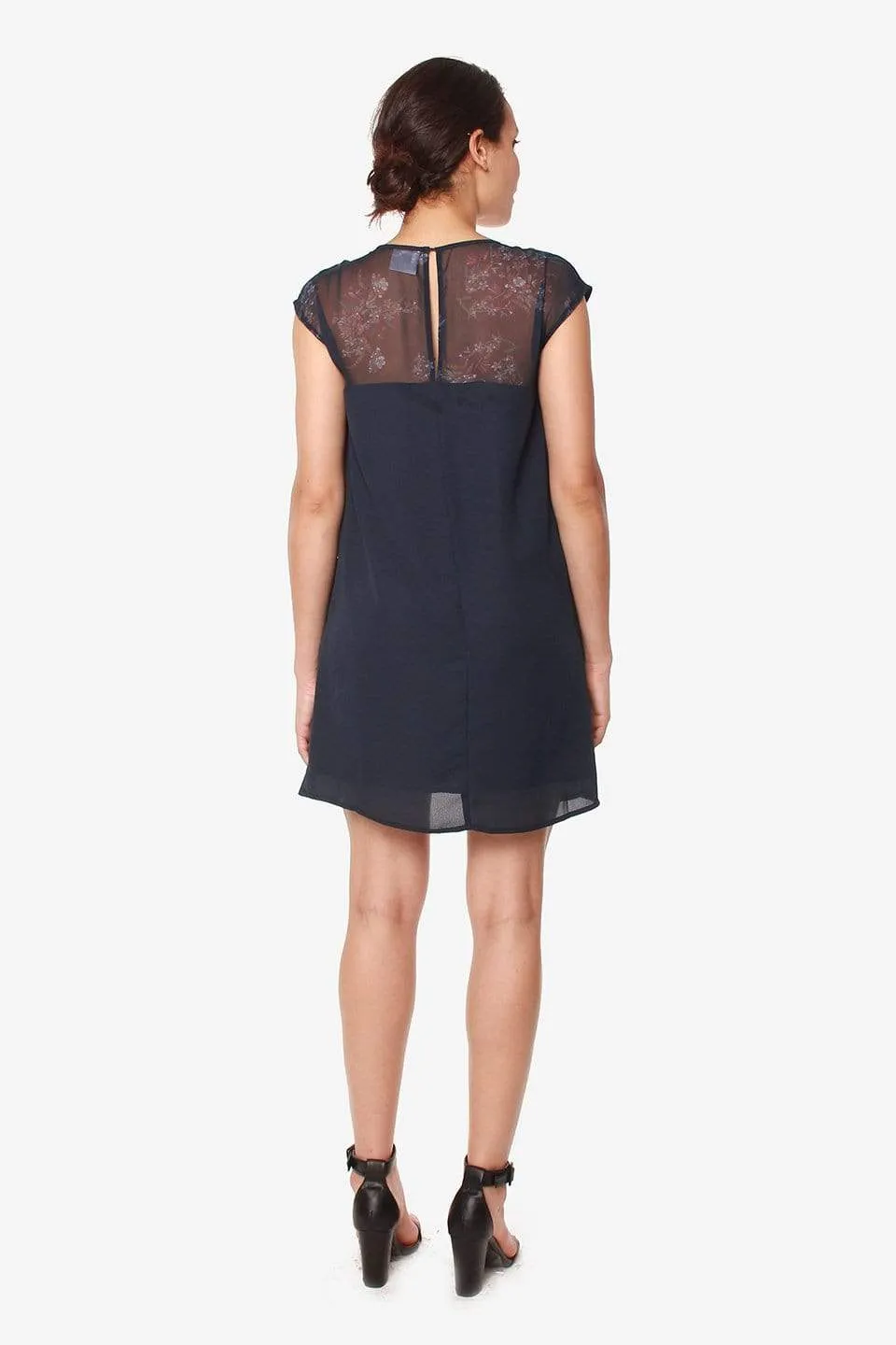 Carita Block Cap Sleeve Nursing Dress Navy Floral
