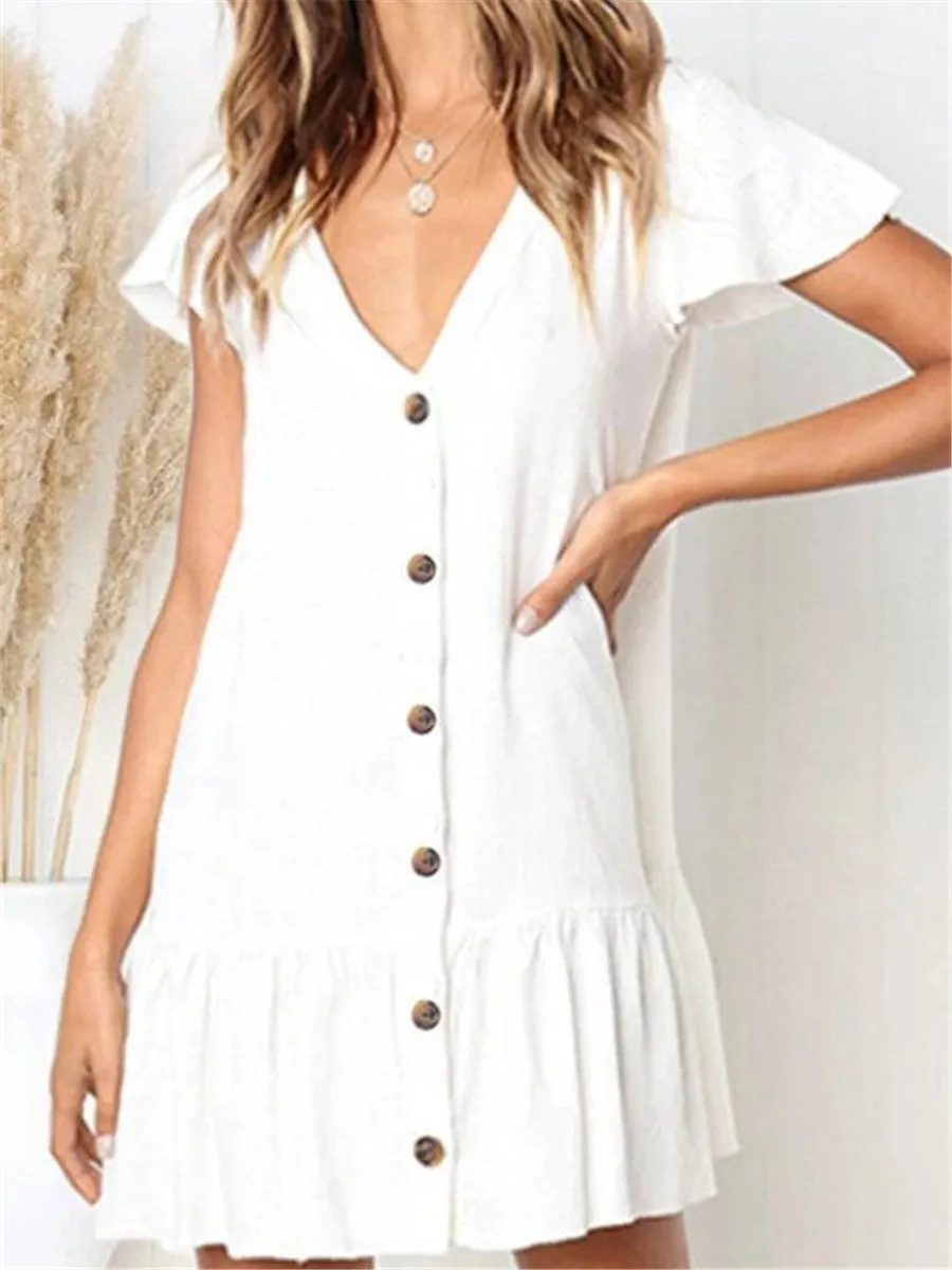 Casual Fashion Solid Color Decorative Button Mini Dresses