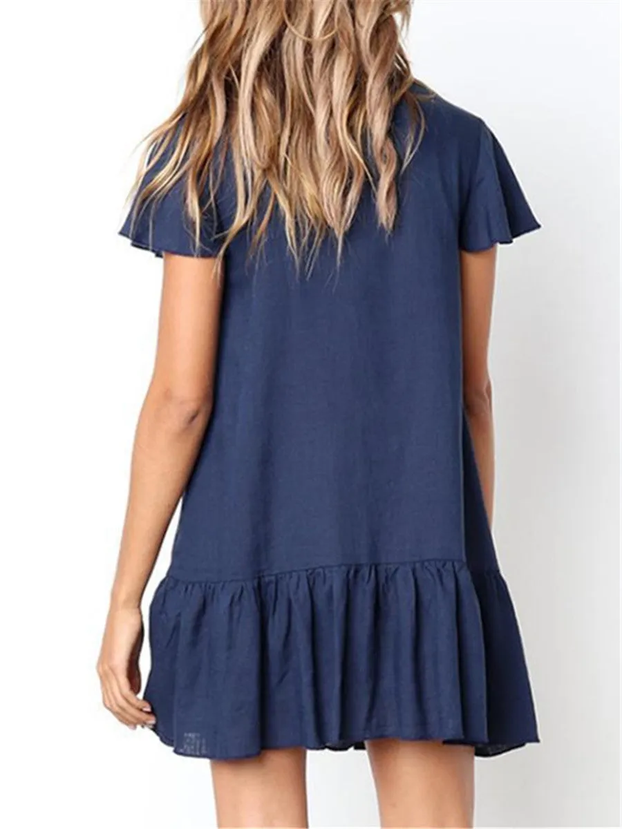 Casual Fashion Solid Color Decorative Button Mini Dresses