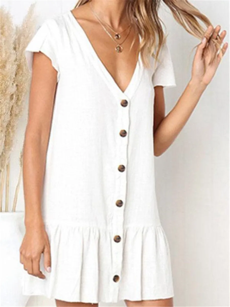 Casual Fashion Solid Color Decorative Button Mini Dresses