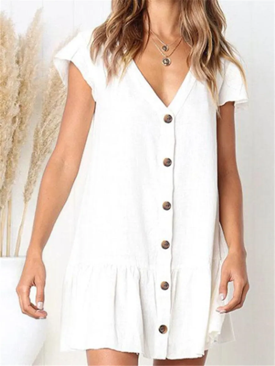 Casual Fashion Solid Color Decorative Button Mini Dresses