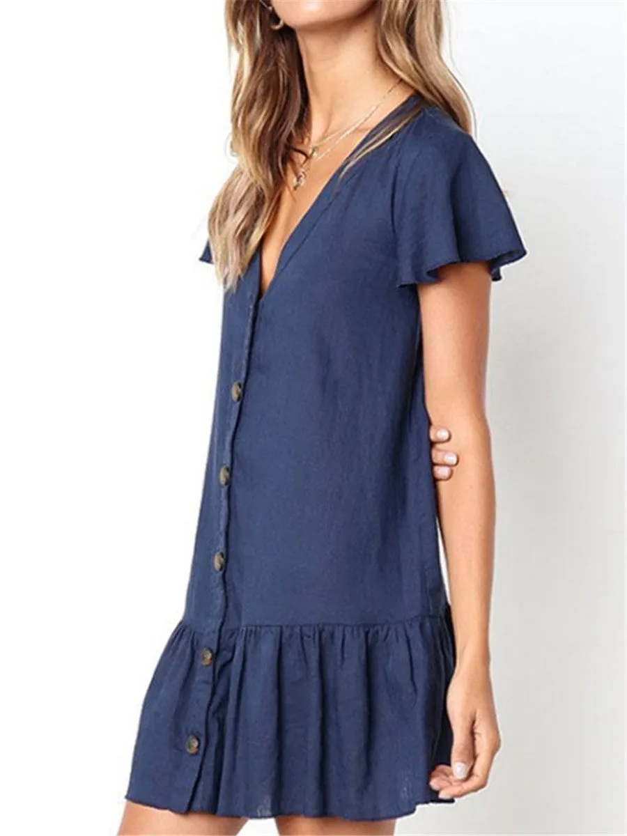 Casual Fashion Solid Color Decorative Button Mini Dresses