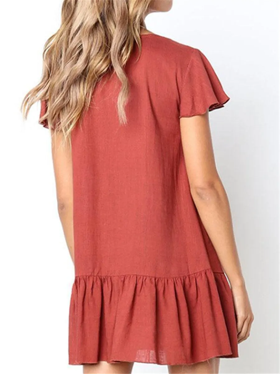 Casual Fashion Solid Color Decorative Button Mini Dresses