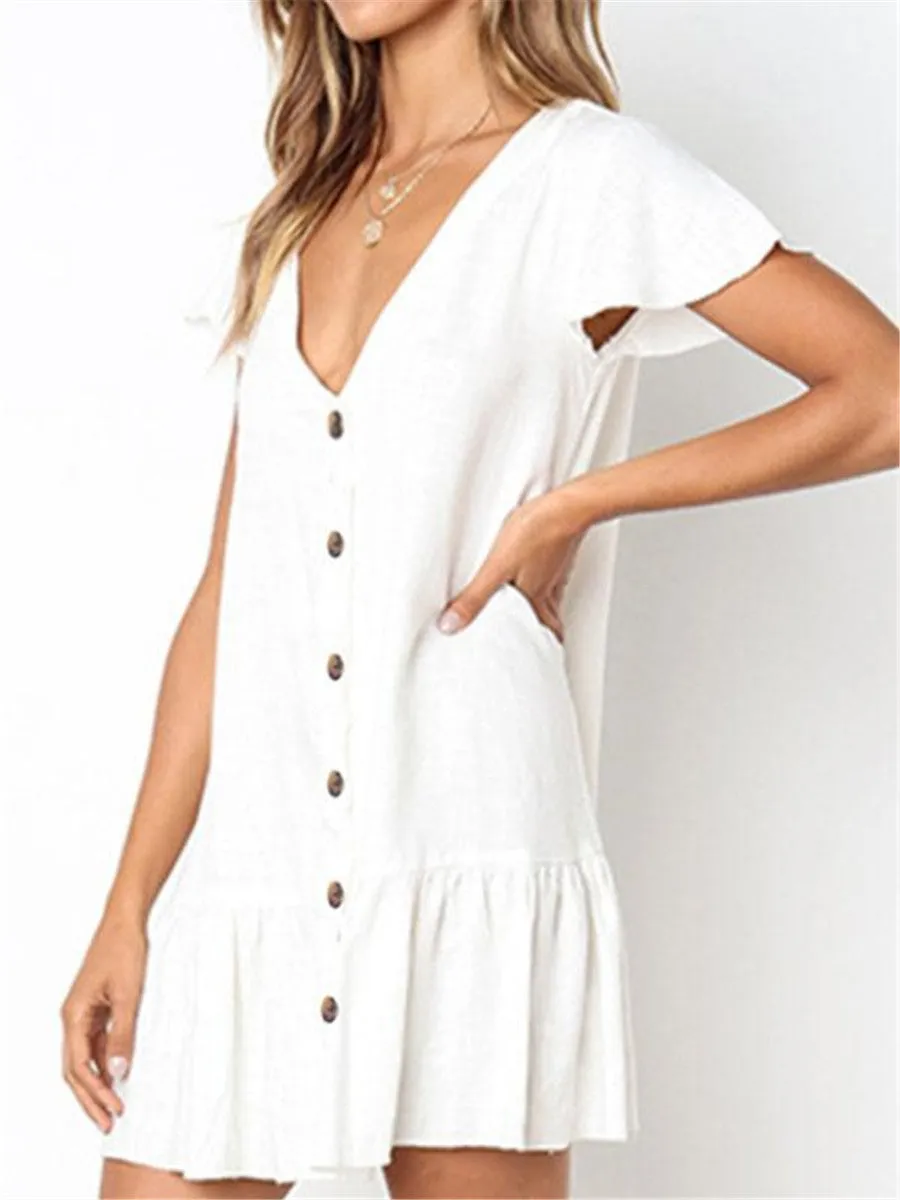 Casual Fashion Solid Color Decorative Button Mini Dresses