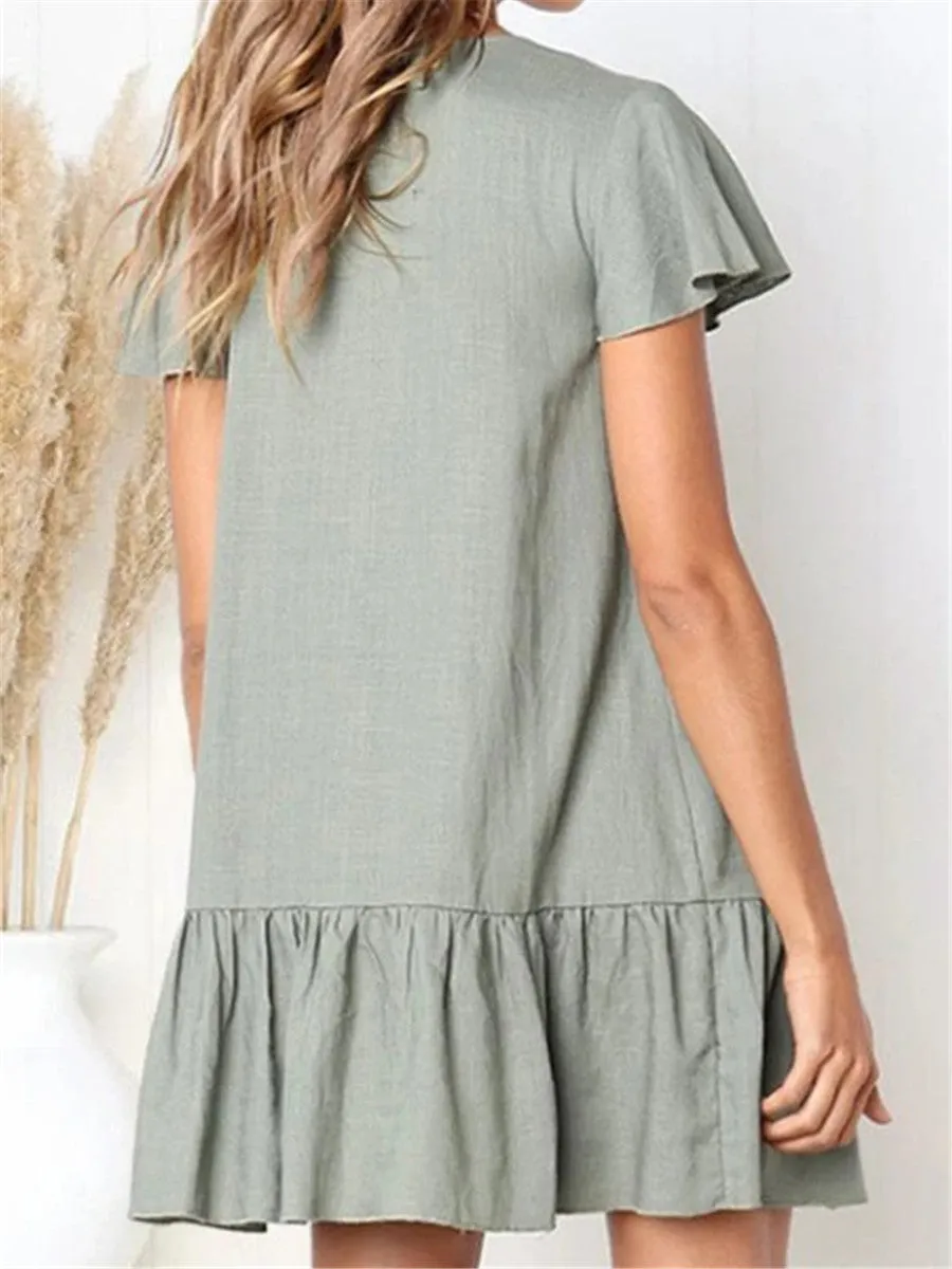 Casual Fashion Solid Color Decorative Button Mini Dresses