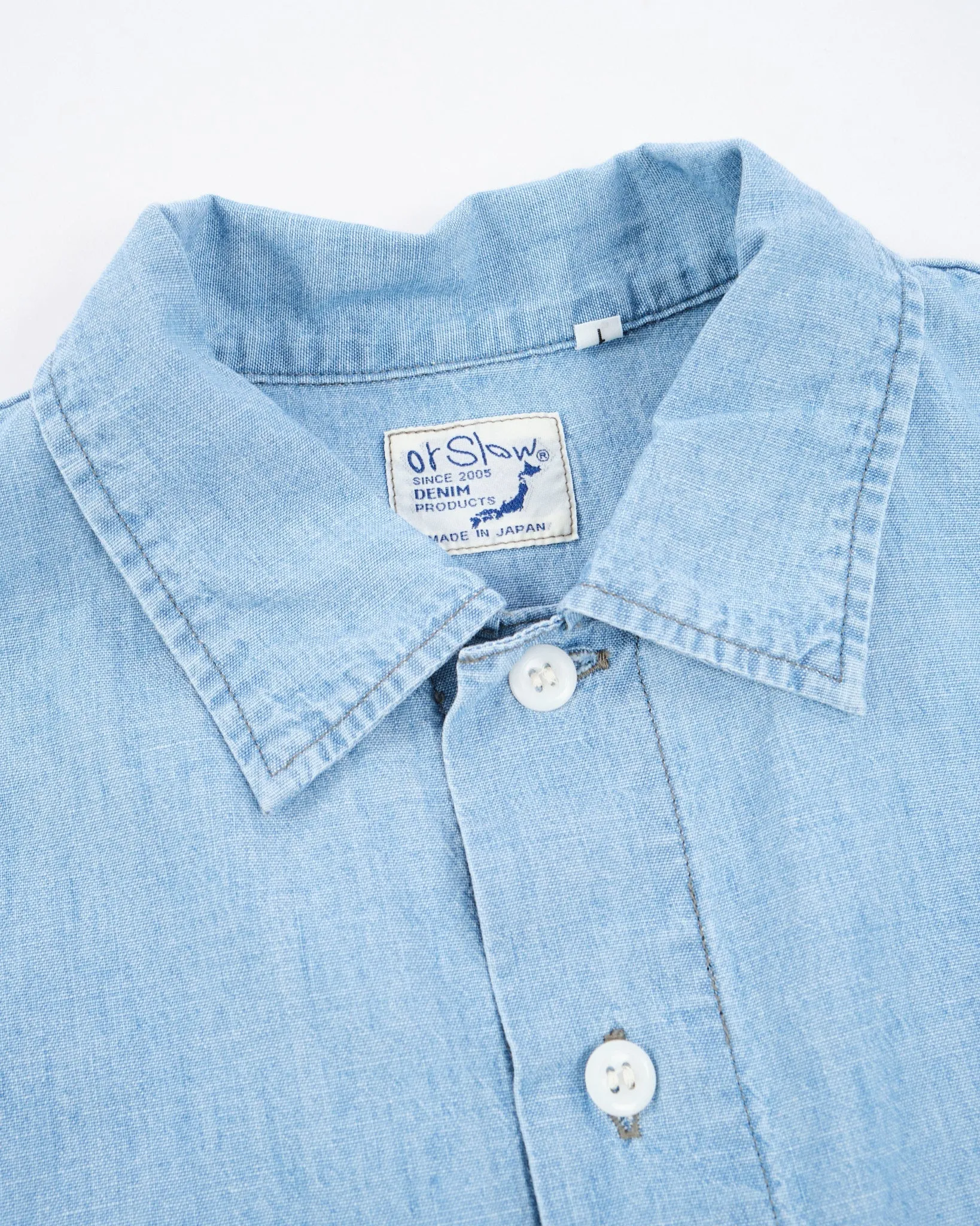 Bleached Chambray 1960s Style Work Shirt