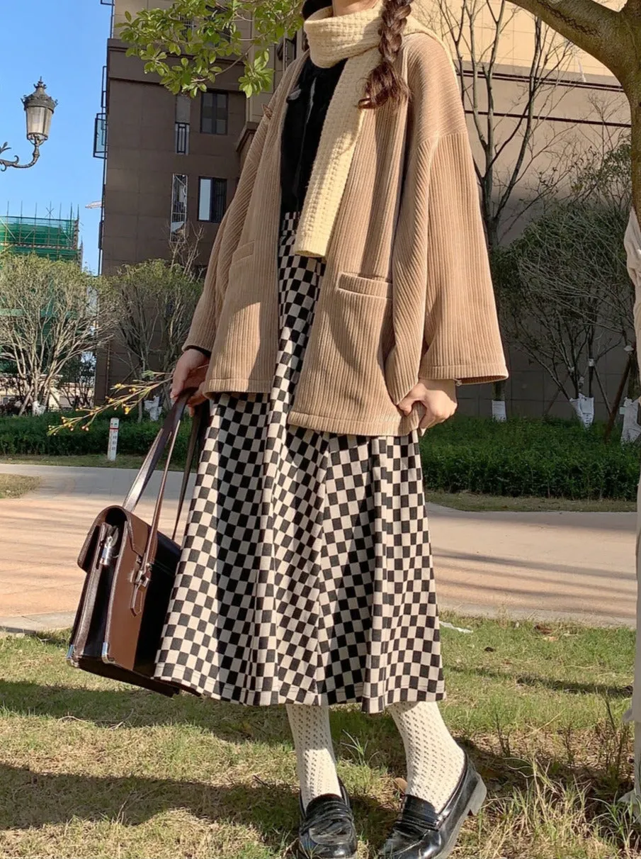 Cherry Dark Ribbon Showa Gray Jacket Feather   Note Skirt Retro Checkered Brooch Chiffon Shirt   Skirt