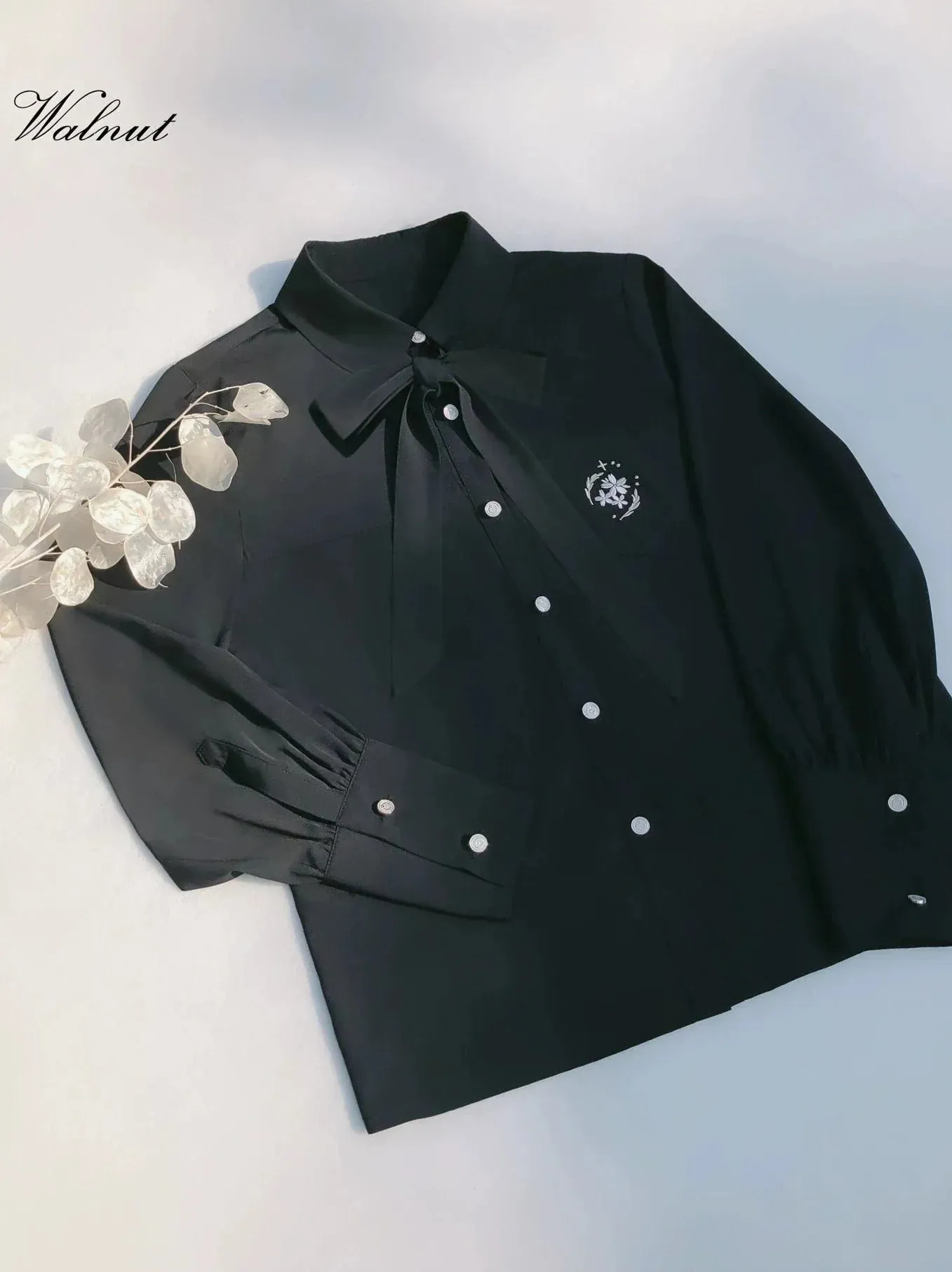 Cherry Dark Ribbon Showa Gray Jacket Feather   Note Skirt Retro Checkered Brooch Chiffon Shirt   Skirt