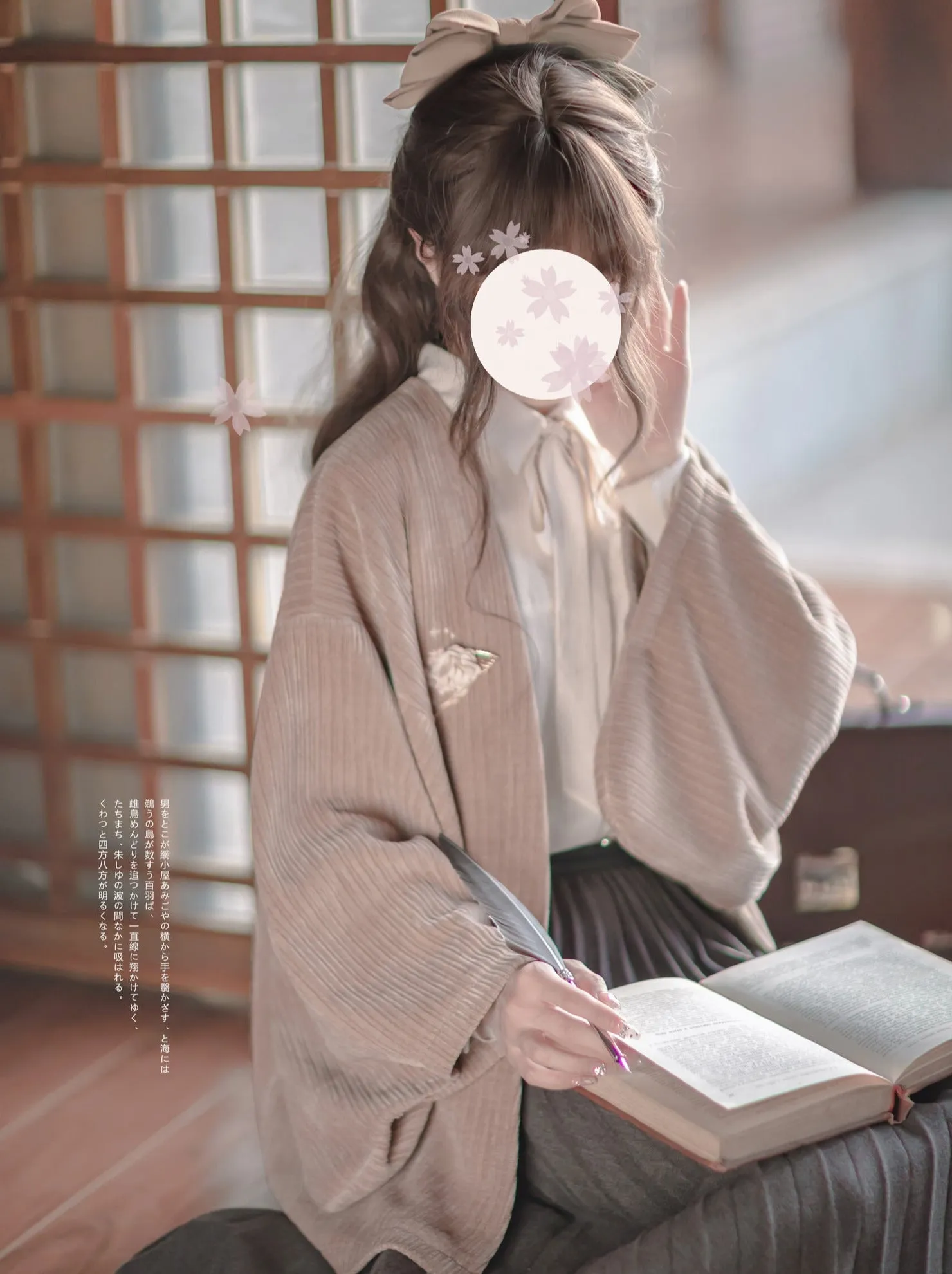 Cherry Dark Ribbon Showa Gray Jacket Feather   Note Skirt Retro Checkered Brooch Chiffon Shirt   Skirt
