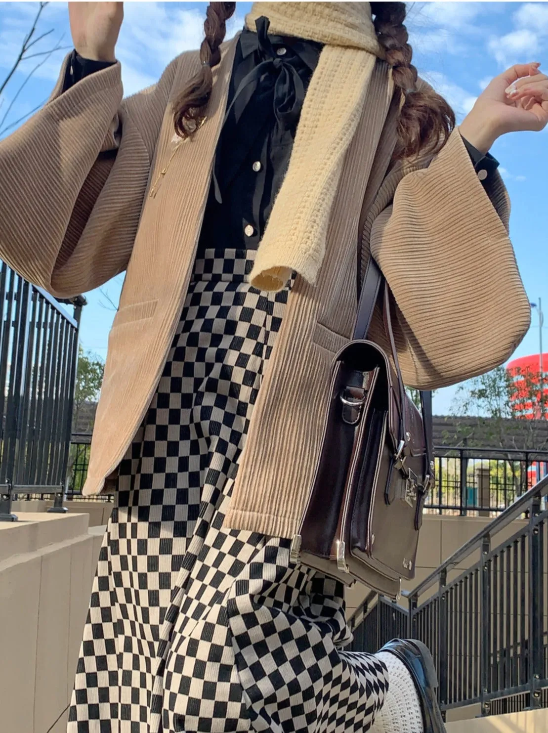 Cherry Dark Ribbon Showa Gray Jacket Feather   Note Skirt Retro Checkered Brooch Chiffon Shirt   Skirt