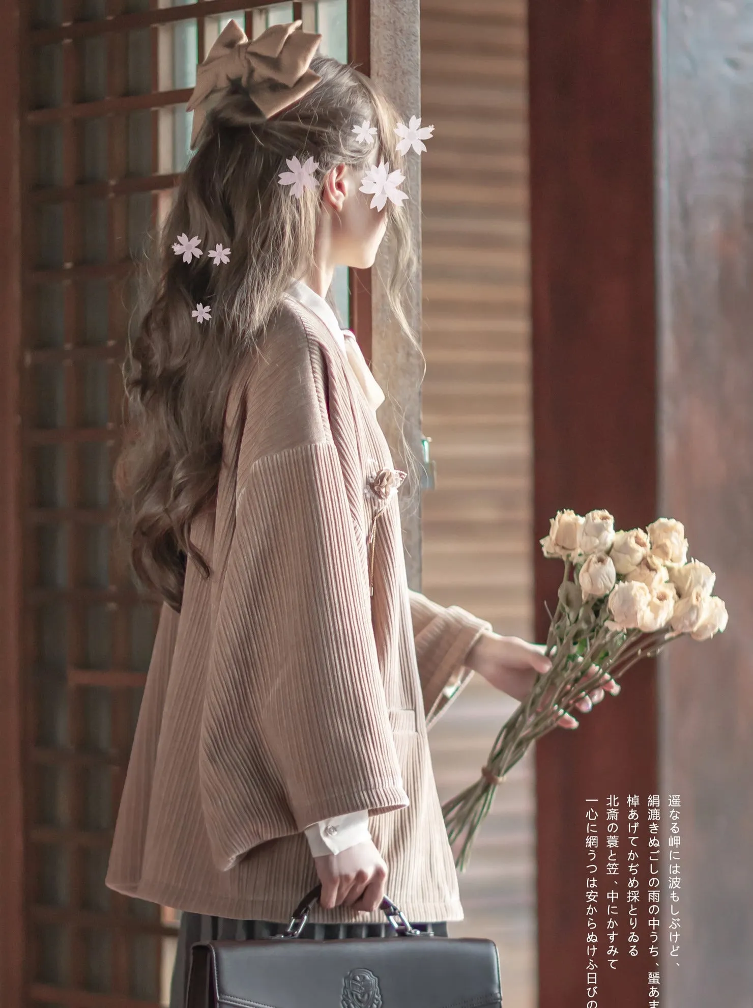 Cherry Dark Ribbon Showa Gray Jacket Feather   Note Skirt Retro Checkered Brooch Chiffon Shirt   Skirt