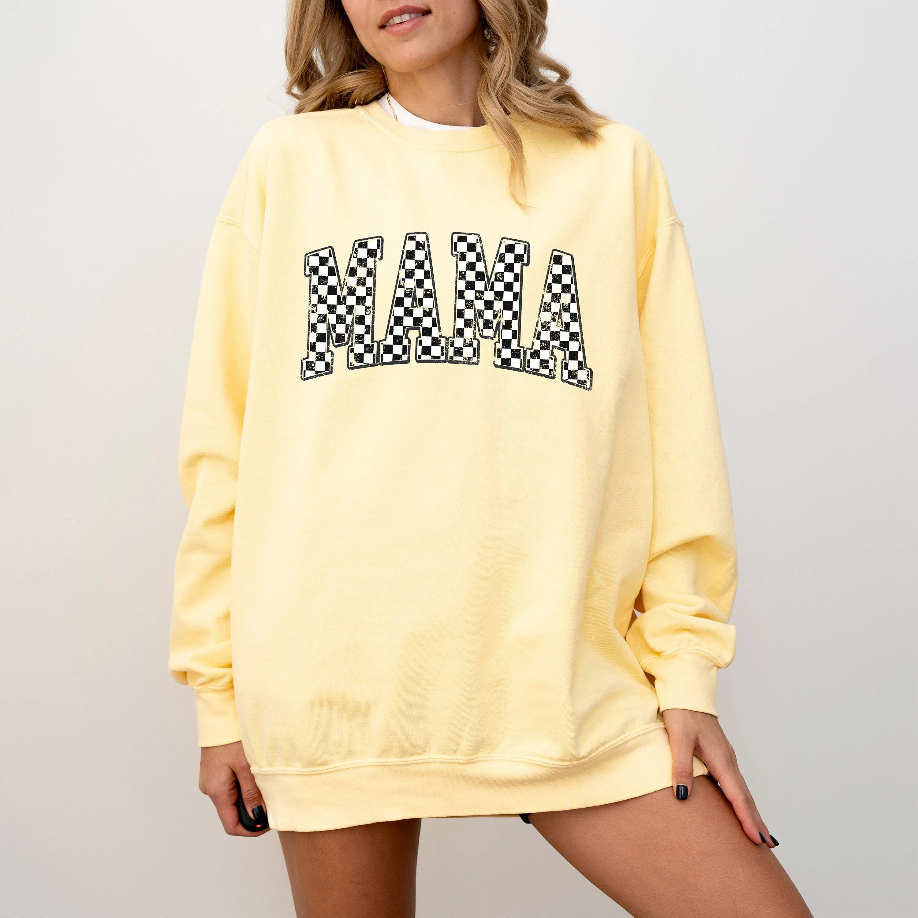 Comfort Colors Checkered Retro Mama Sweatshirt