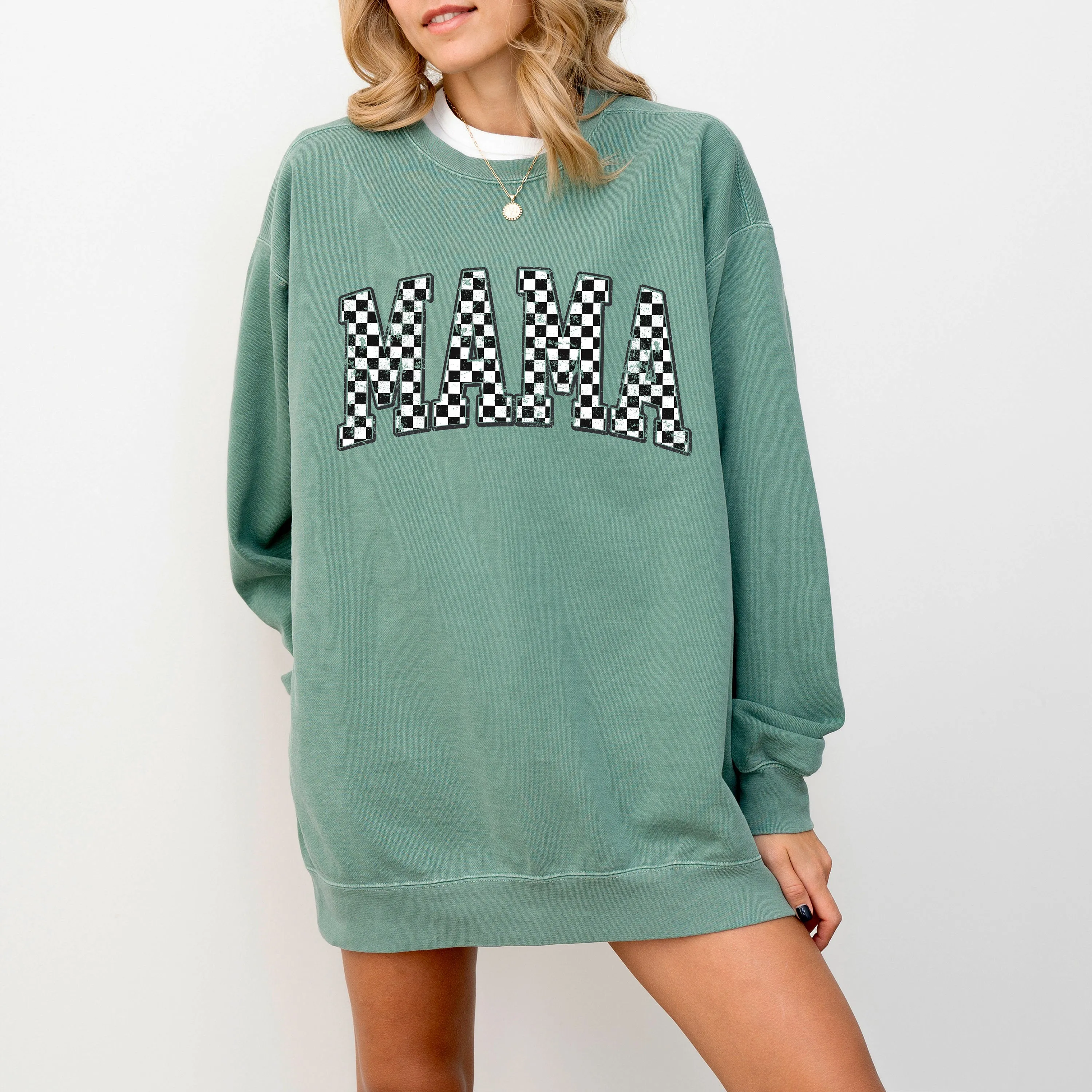 Comfort Colors Checkered Retro Mama Sweatshirt