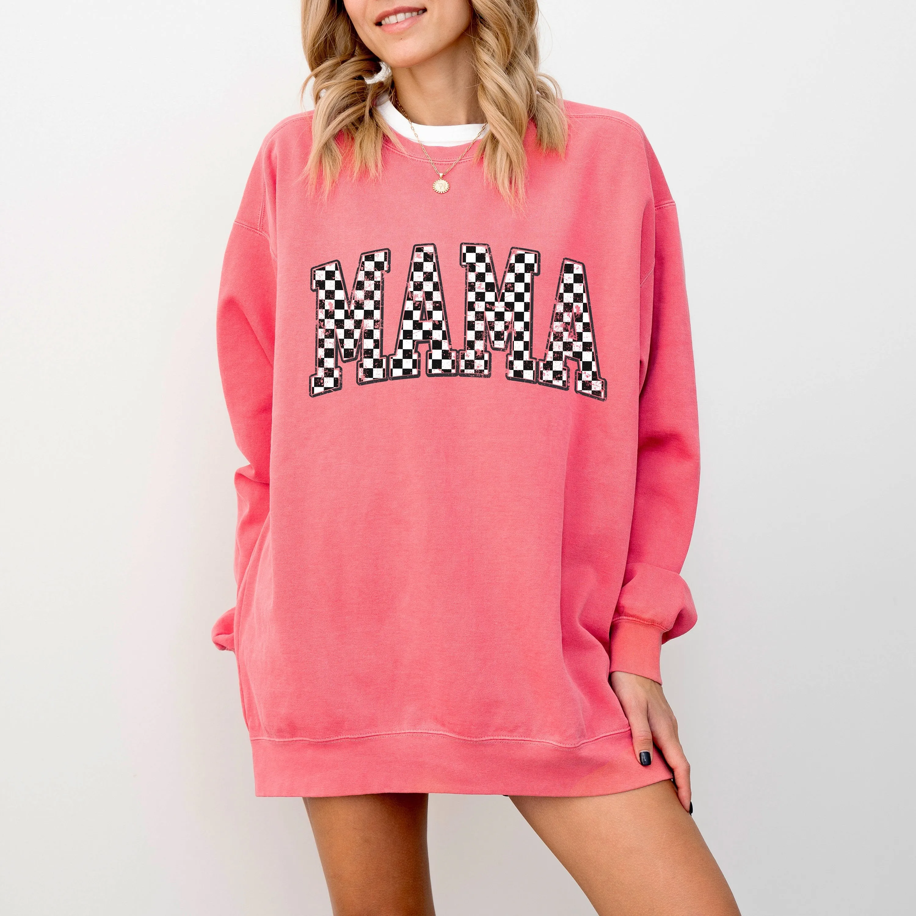 Comfort Colors Checkered Retro Mama Sweatshirt