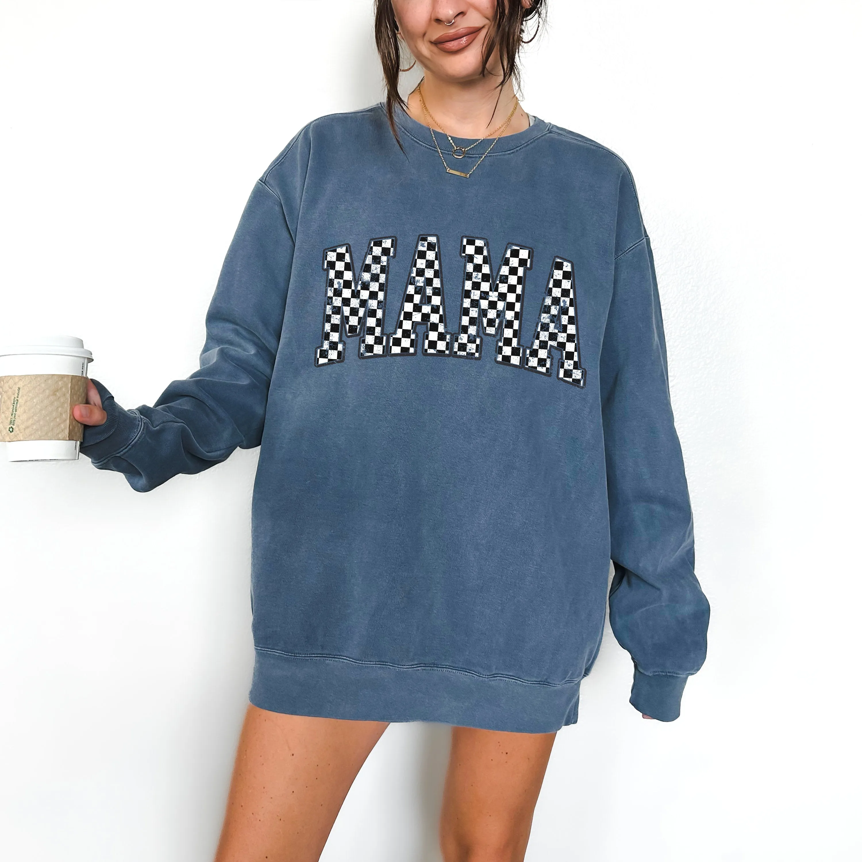 Comfort Colors Checkered Retro Mama Sweatshirt