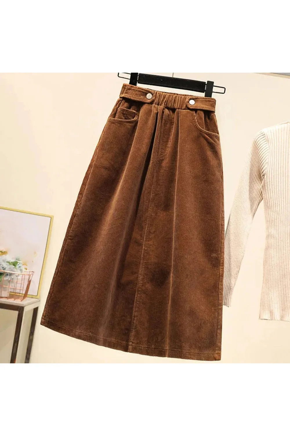 Corduroy A-line Long Skirt