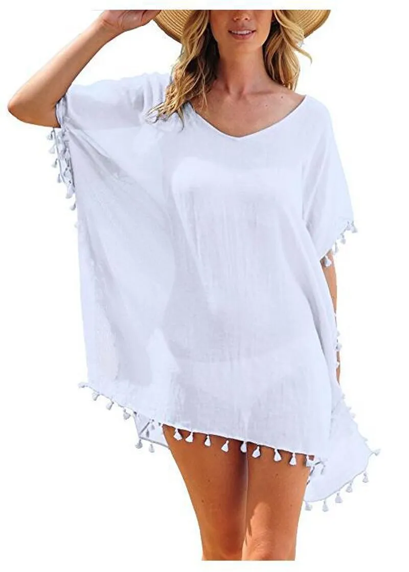 Crew Neck Solid Color Tassel Beach Cover Ups