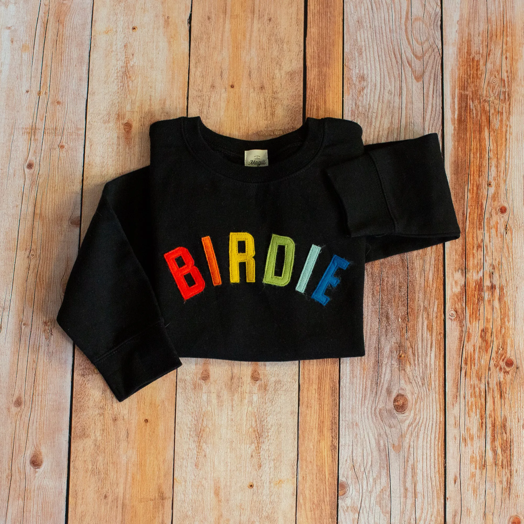 Custom Kids/Youth Sweatshirt - Dark Rainbow Color Text