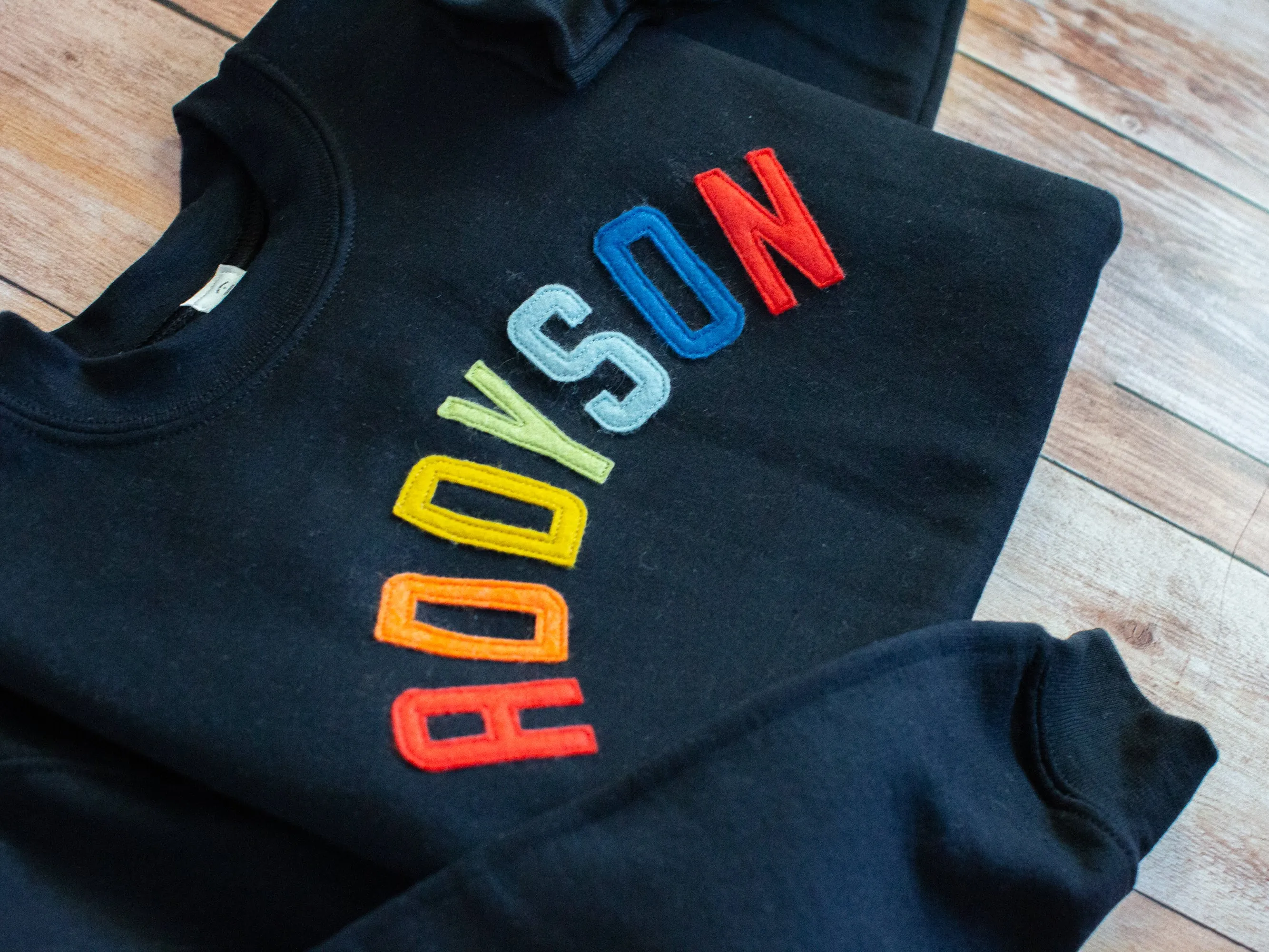 Custom Kids/Youth Sweatshirt - Dark Rainbow Color Text