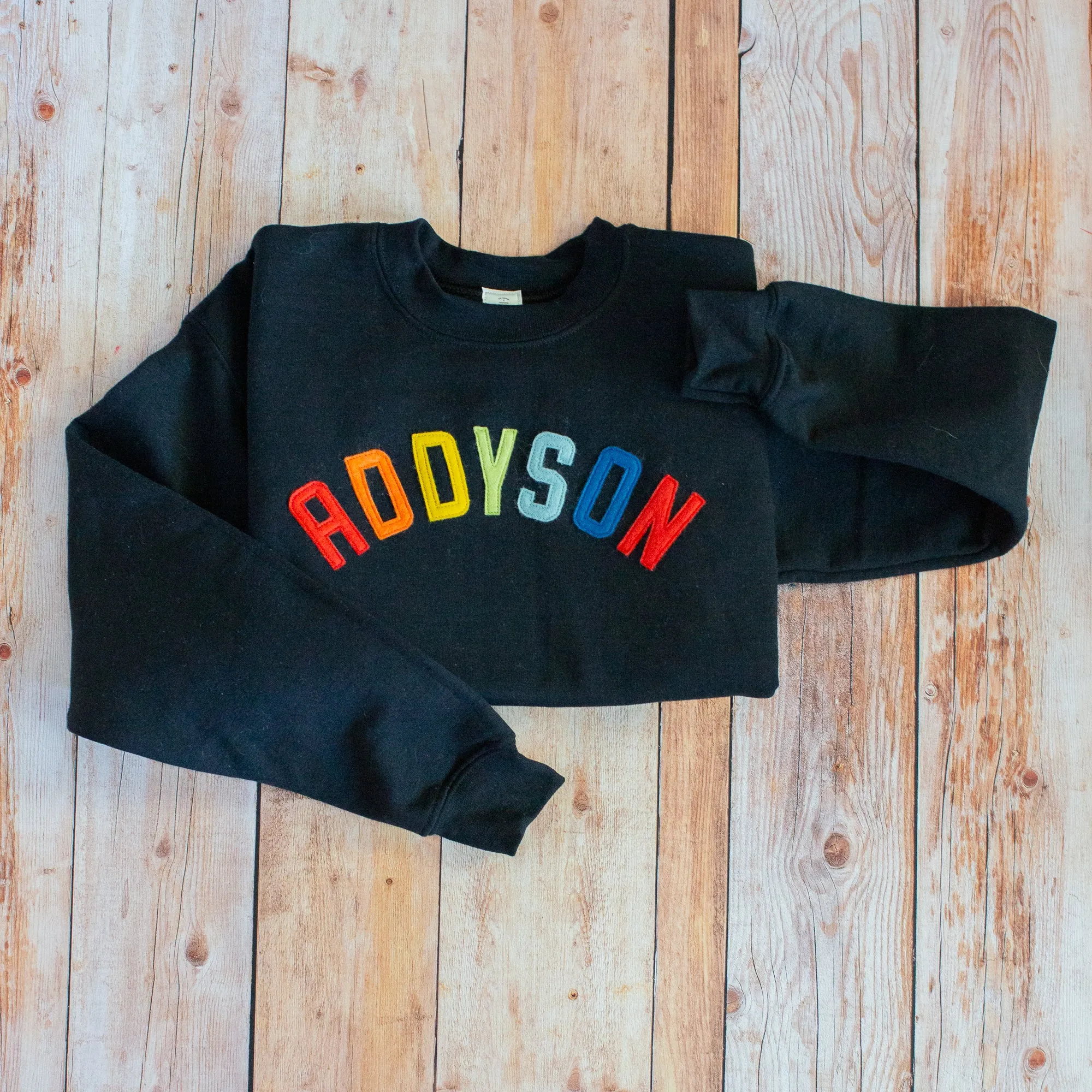 Custom Kids/Youth Sweatshirt - Dark Rainbow Color Text