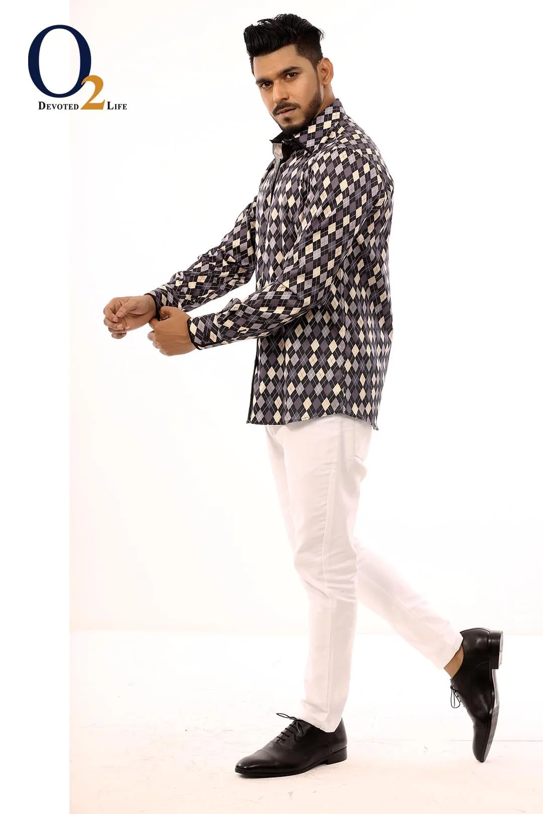 Diamond Print Casual Full Sleeve Shirt