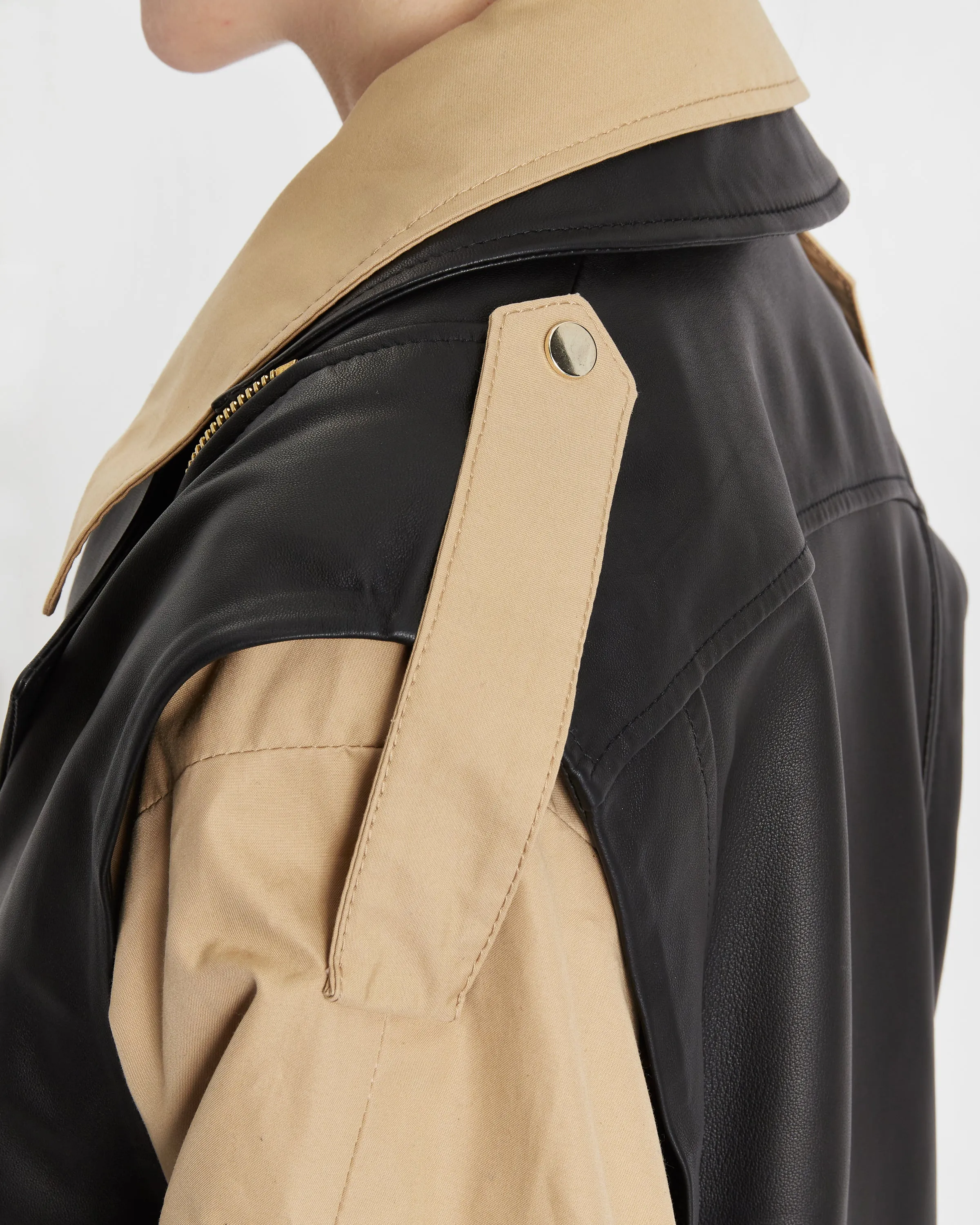 Dominique TRENCH WITH REMOVABLE BIKER JACKET - BLACK/BEIGE