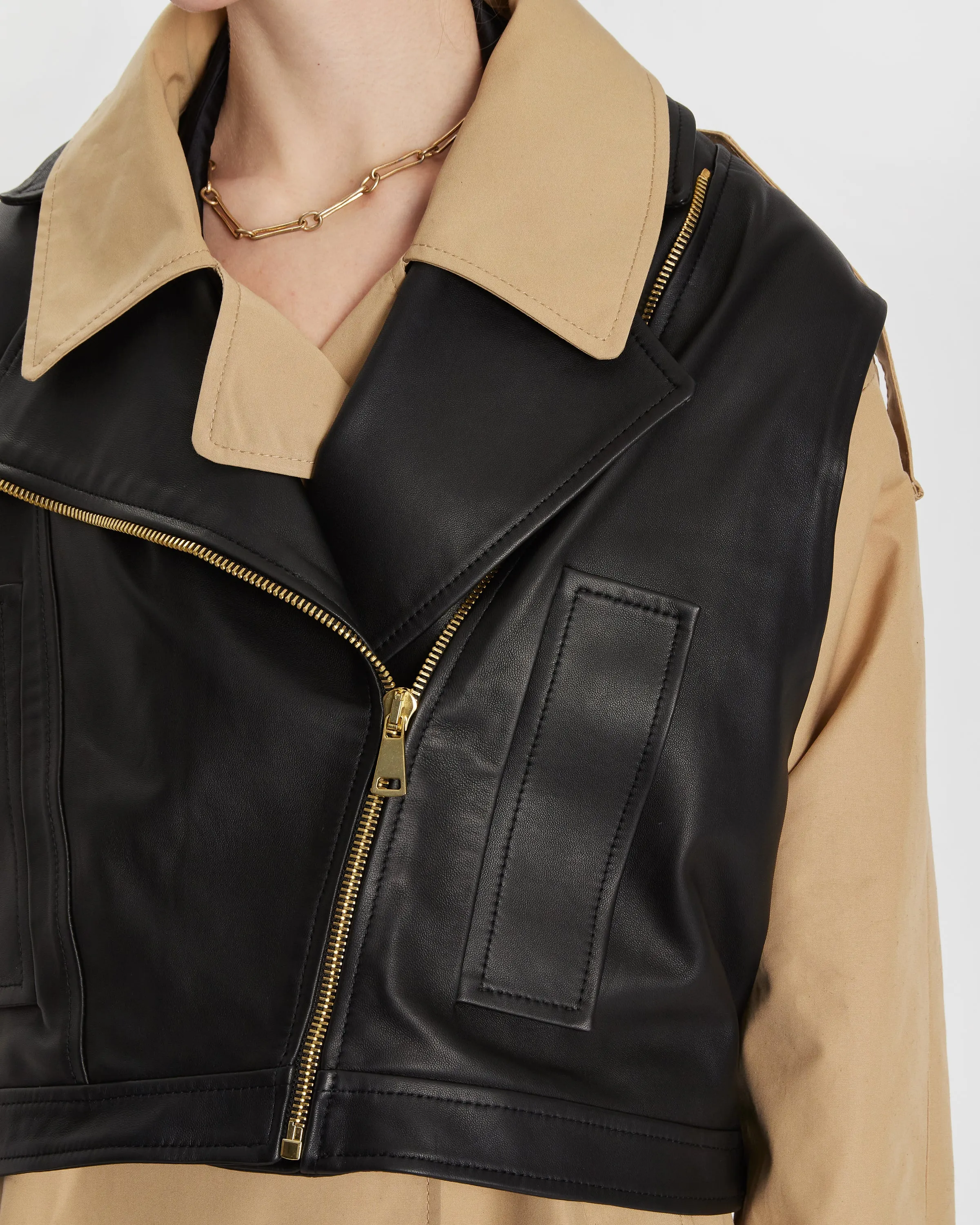 Dominique TRENCH WITH REMOVABLE BIKER JACKET - BLACK/BEIGE