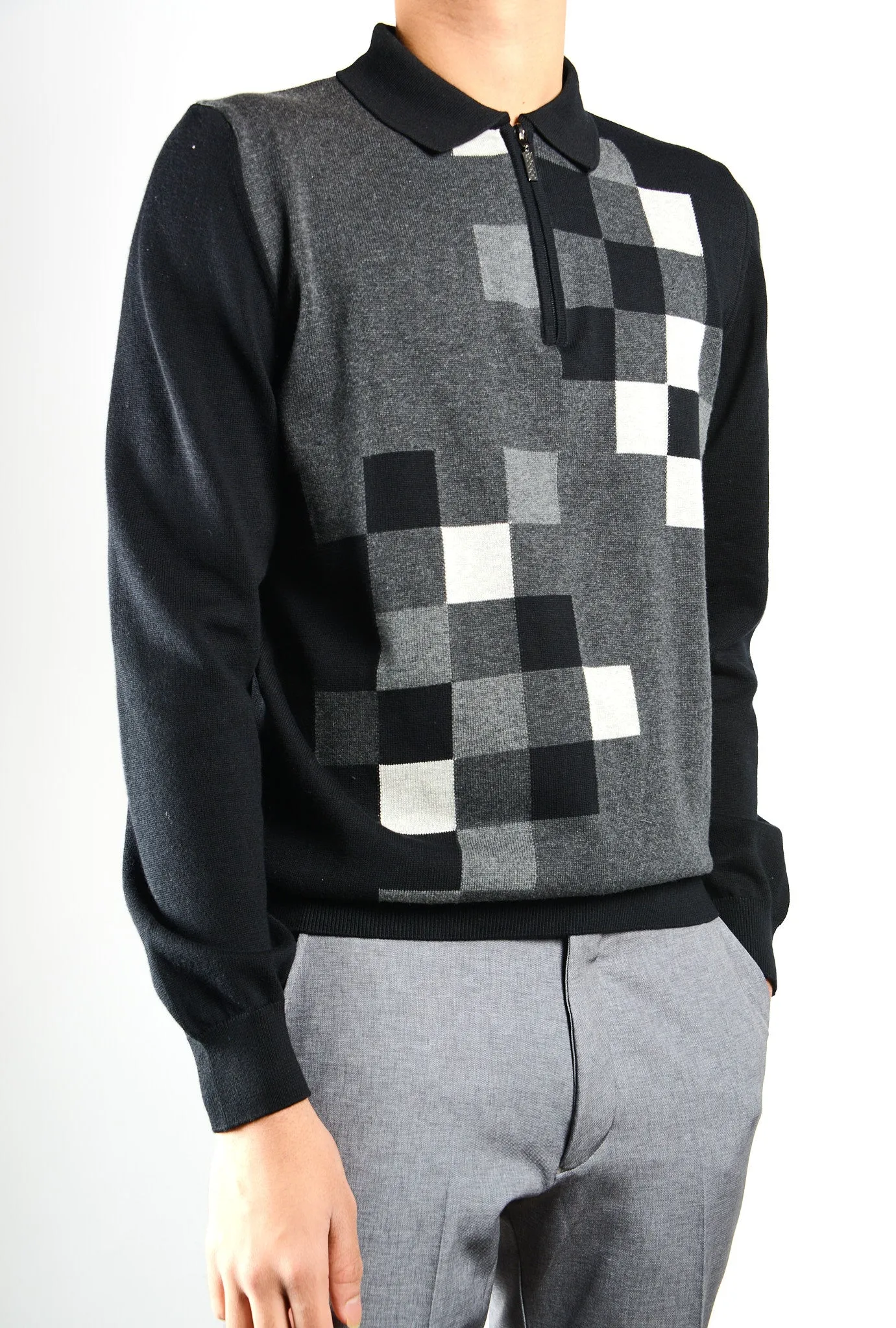 DT 1/4 Zip Two Tone Check Polo Ls