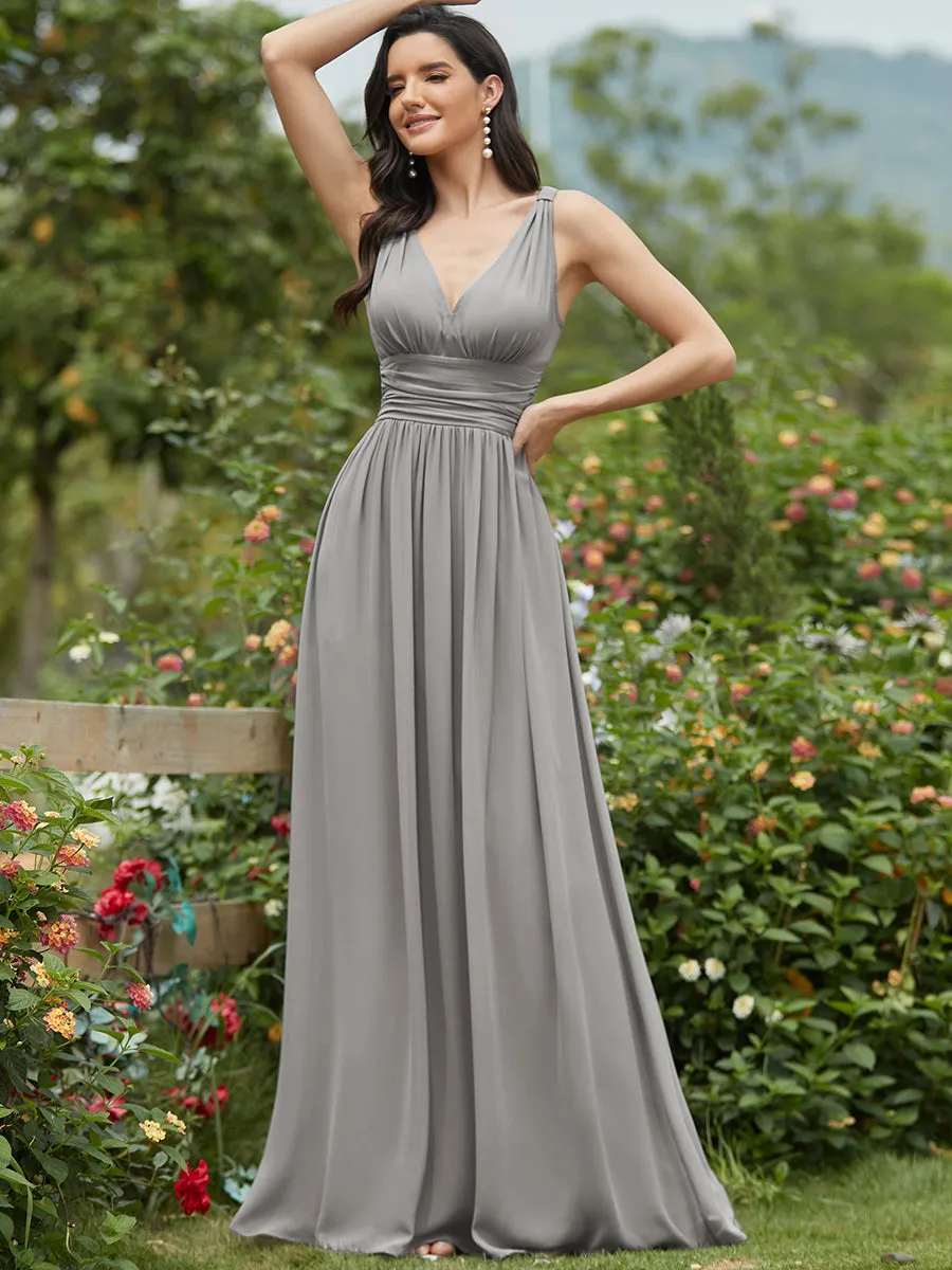 Elegant Double V-Neck Maxi Long Wholesale Bridesmaid Dresses
