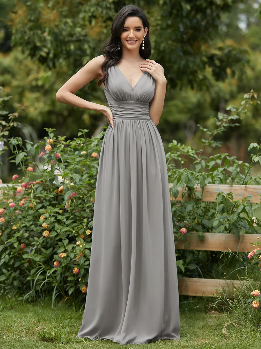 Elegant Double V-Neck Maxi Long Wholesale Bridesmaid Dresses