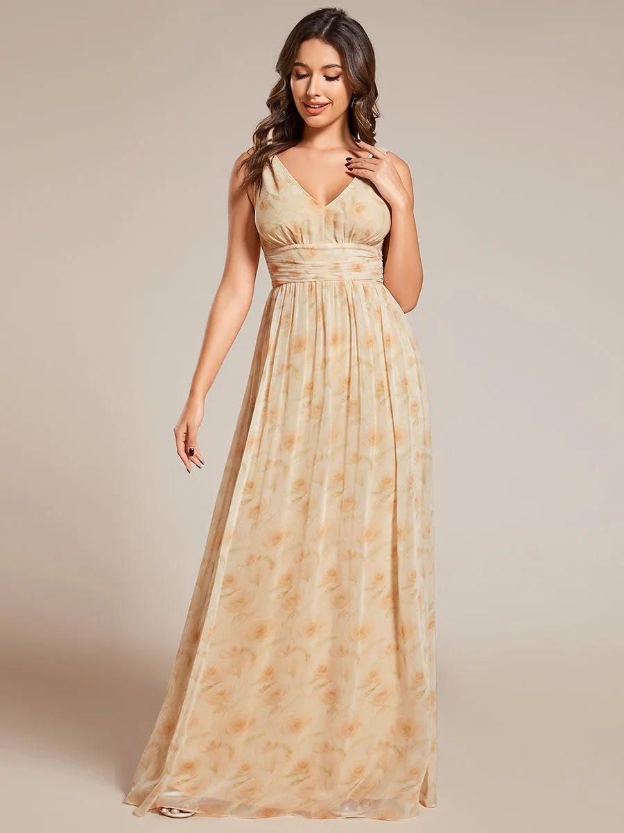 Elegant Double V-Neck Maxi Long Wholesale Bridesmaid Dresses