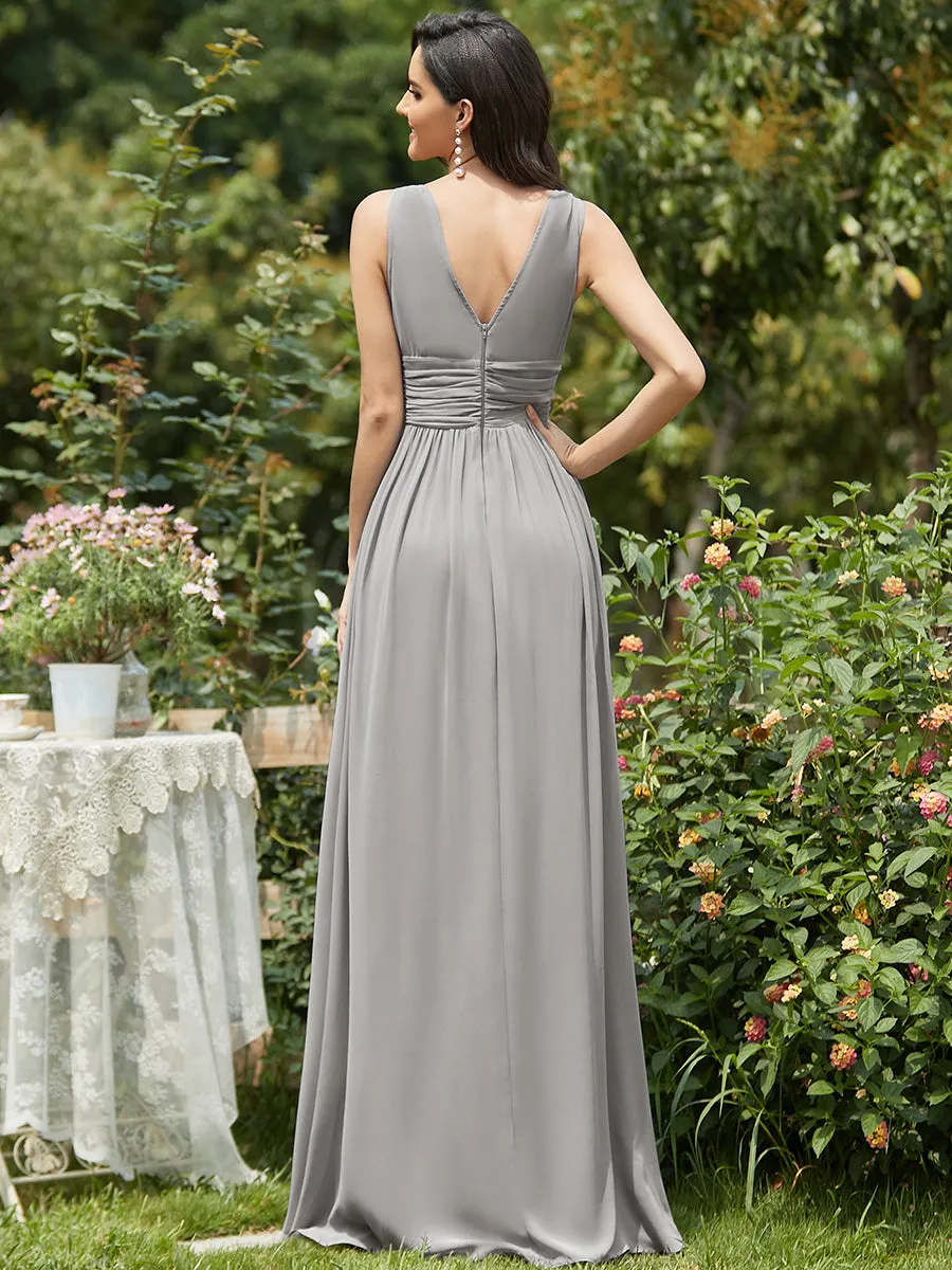 Elegant Double V-Neck Maxi Long Wholesale Bridesmaid Dresses